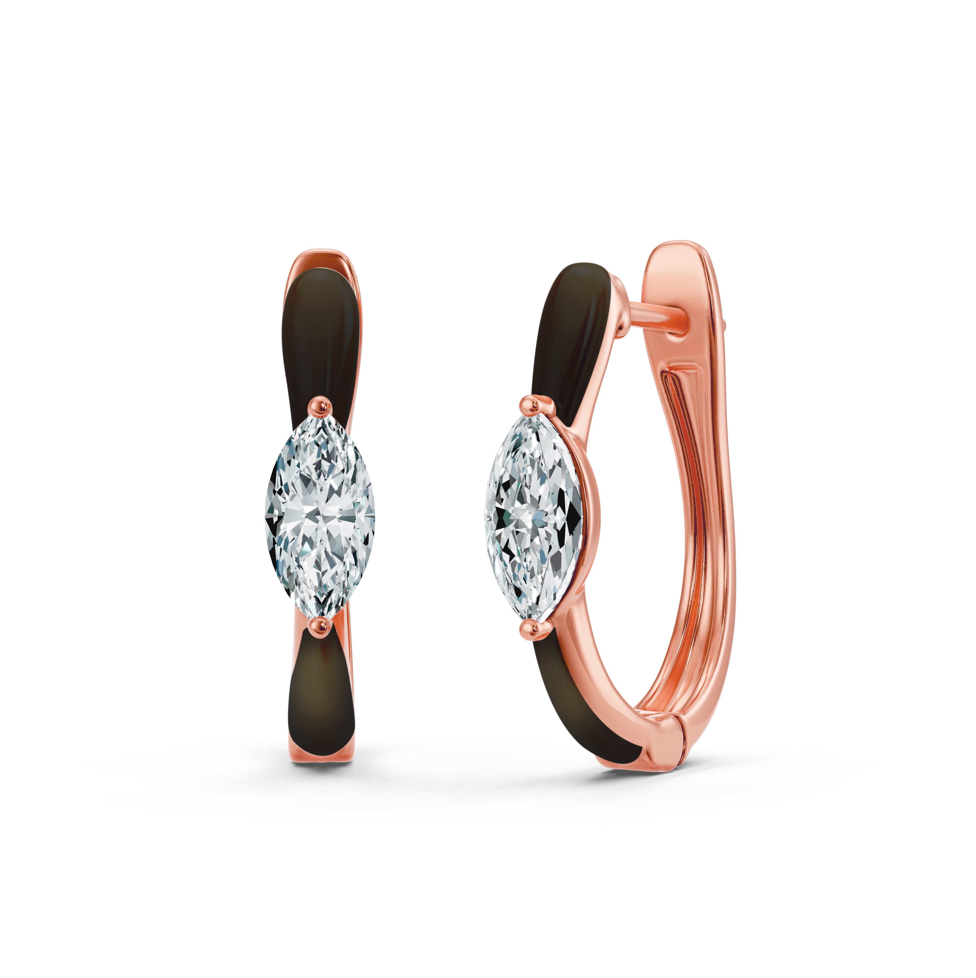 Elegant Hoop Earrings with Black Enamel and Sparkling Lab-Grown Diamonds.