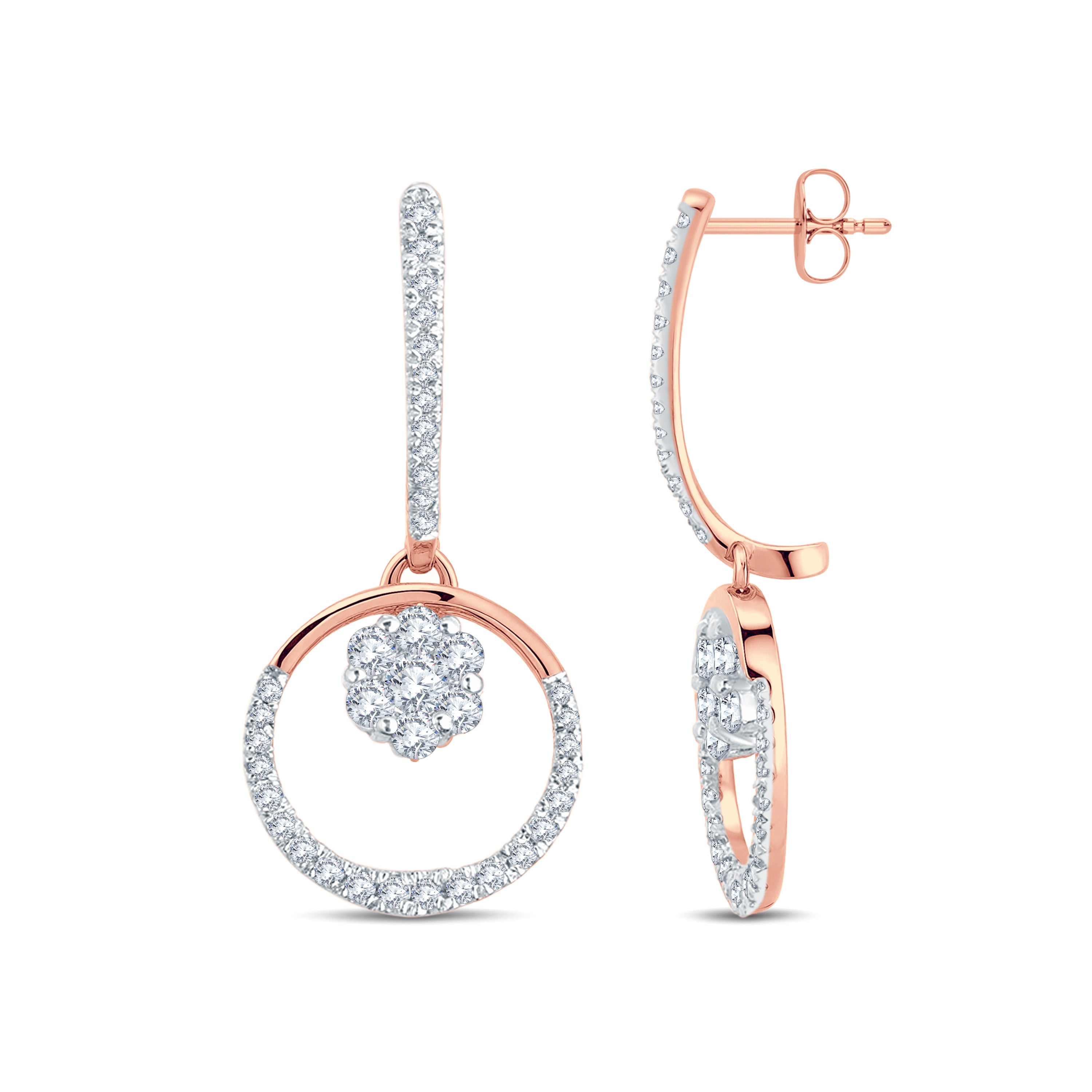 Elegant 0.98ct Lab-Grown Diamond Drop Earrings in 18K Tri-Tone Gold Vermeil