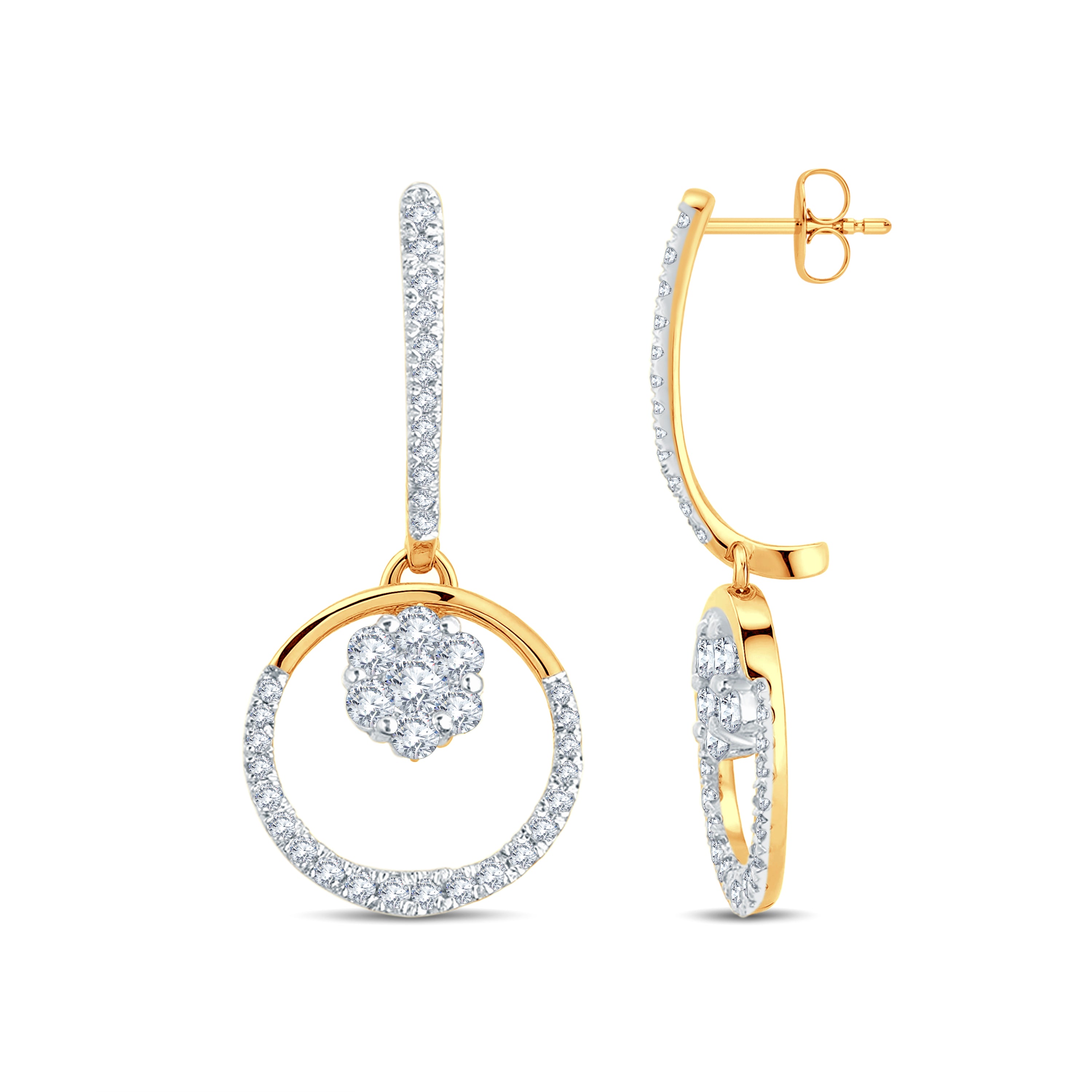 Elegant 0.98ct Lab-Grown Diamond Drop Earrings in 18K Tri-Tone Gold Vermeil
