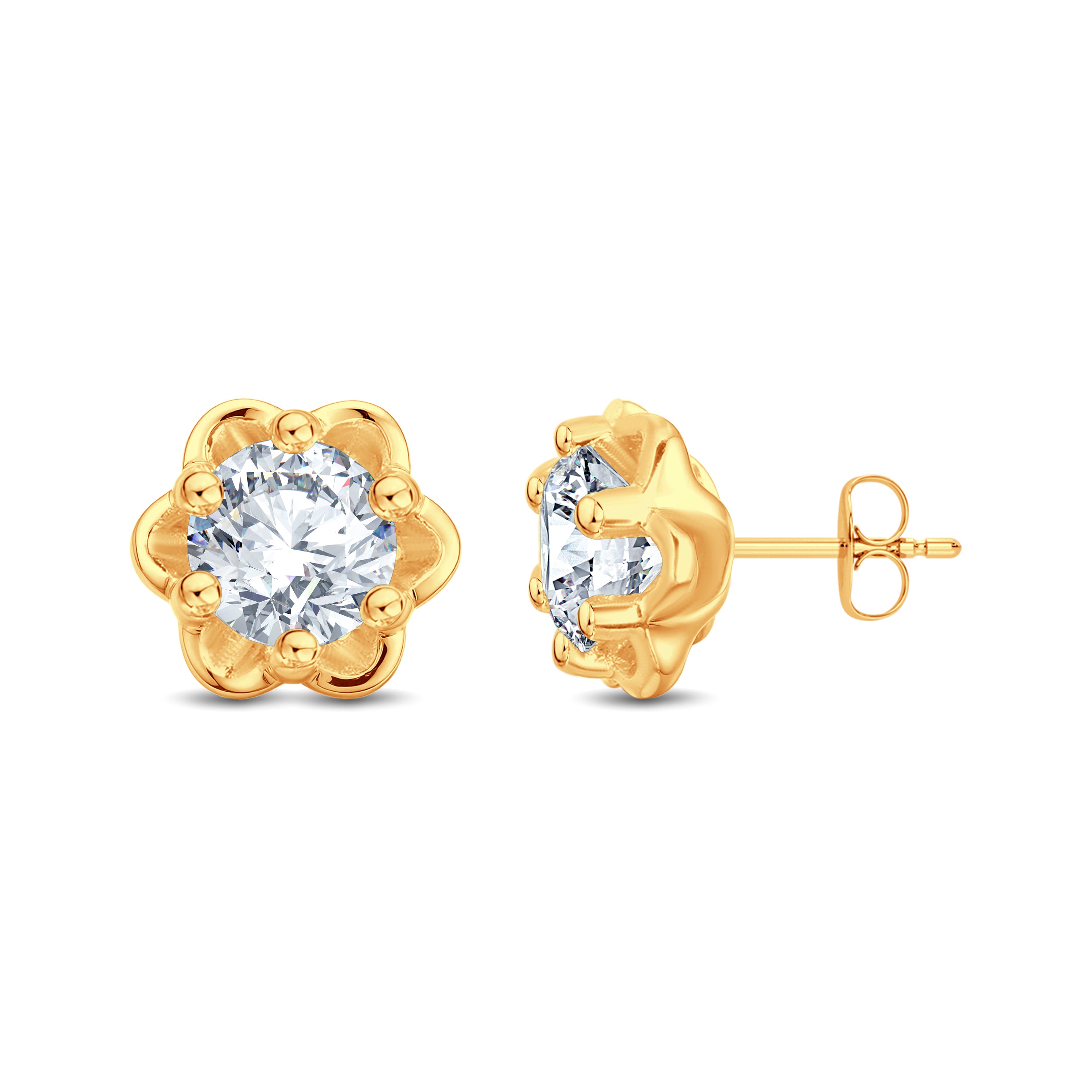 Rose Solitaire Diamond Stud Earrings | 0.50 Ct | 18K Gold Vermeil | Grownń Diva
