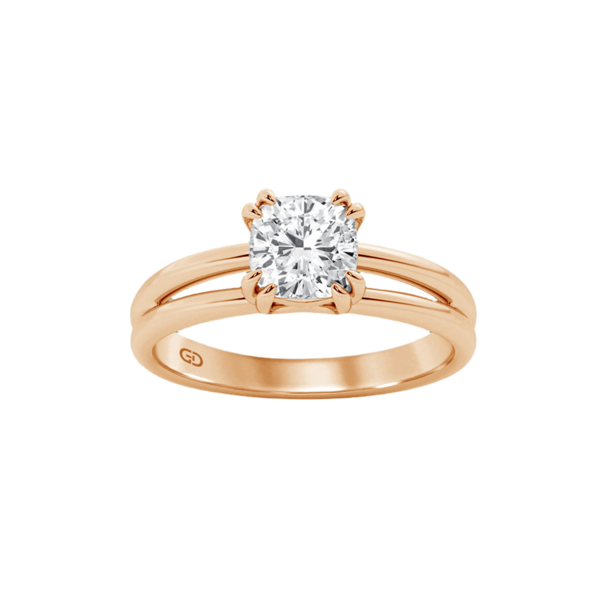 Serenity Split Shank Rings in 10kt Gold - Cushion Cut