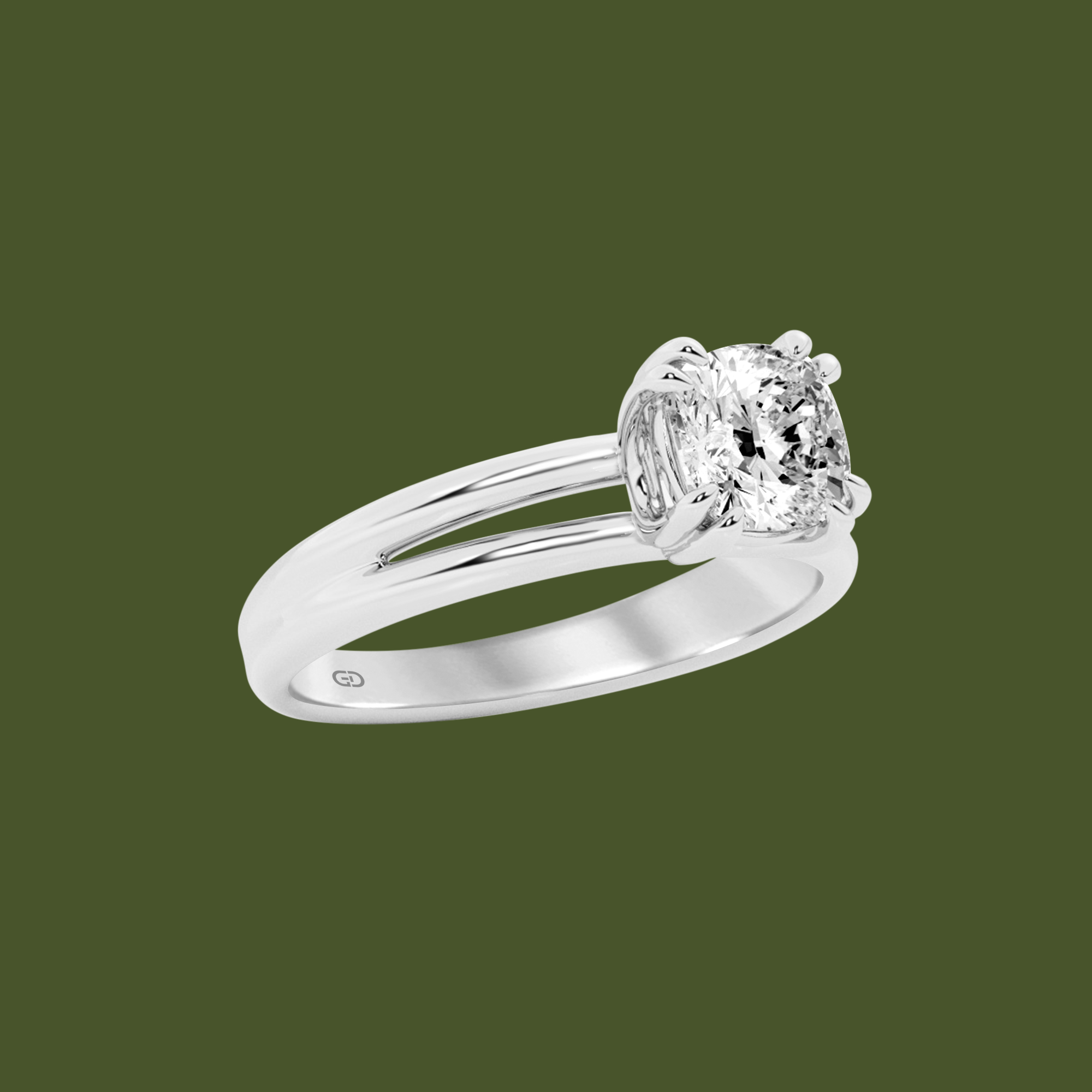 Serenity Solitaire Ring - Cushion Diamond in Silver 925 Ring with Gold Vermeil