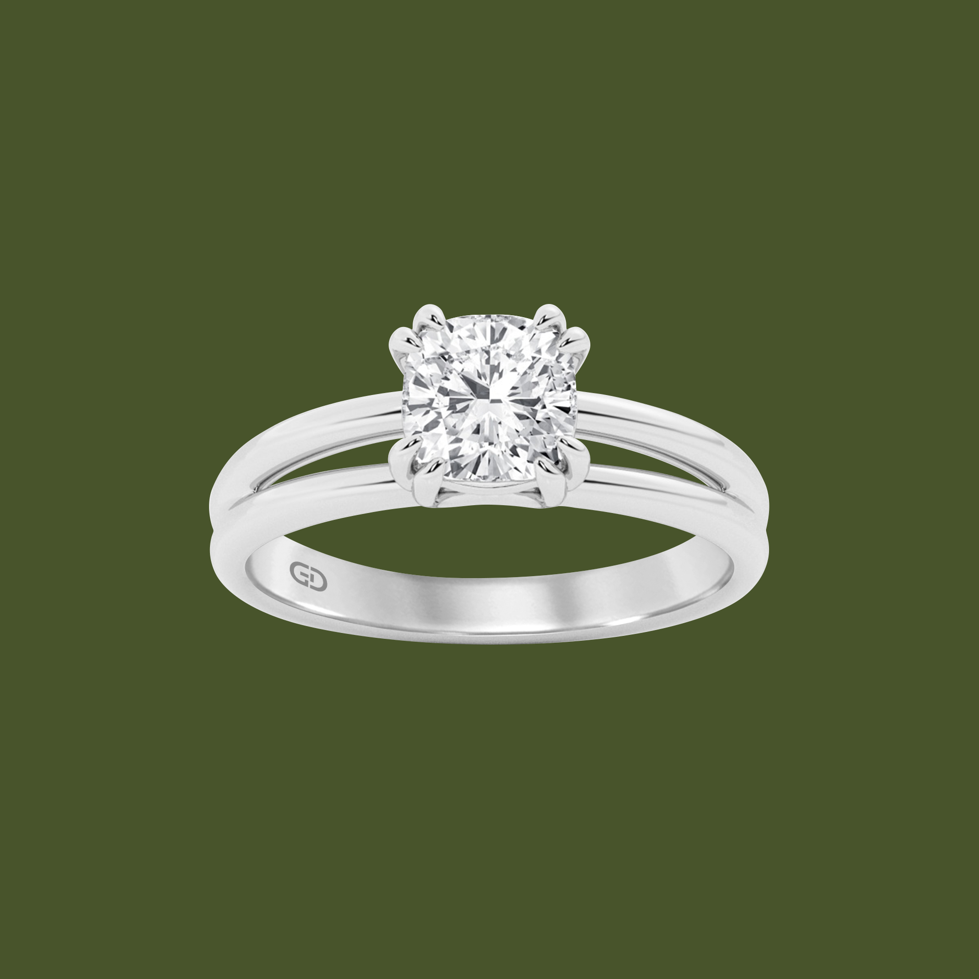 Serenity Solitaire Ring - Cushion Diamond in Silver 925 Ring with Gold Vermeil