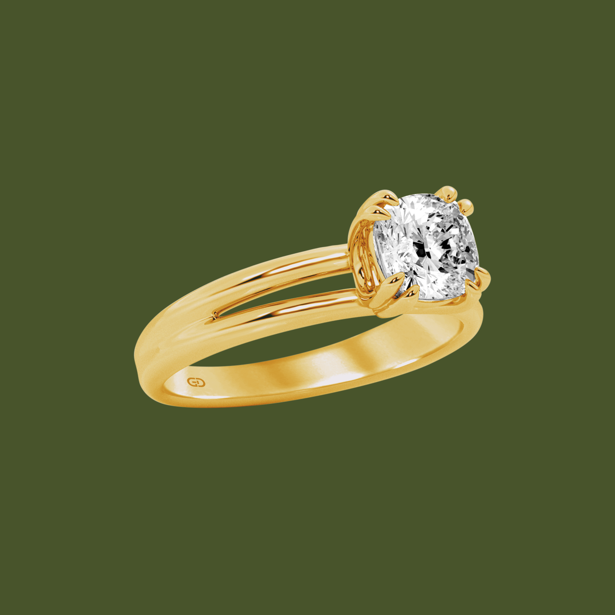 Serenity Solitaire Ring - Cushion Diamond in Silver 925 Ring with Gold Vermeil