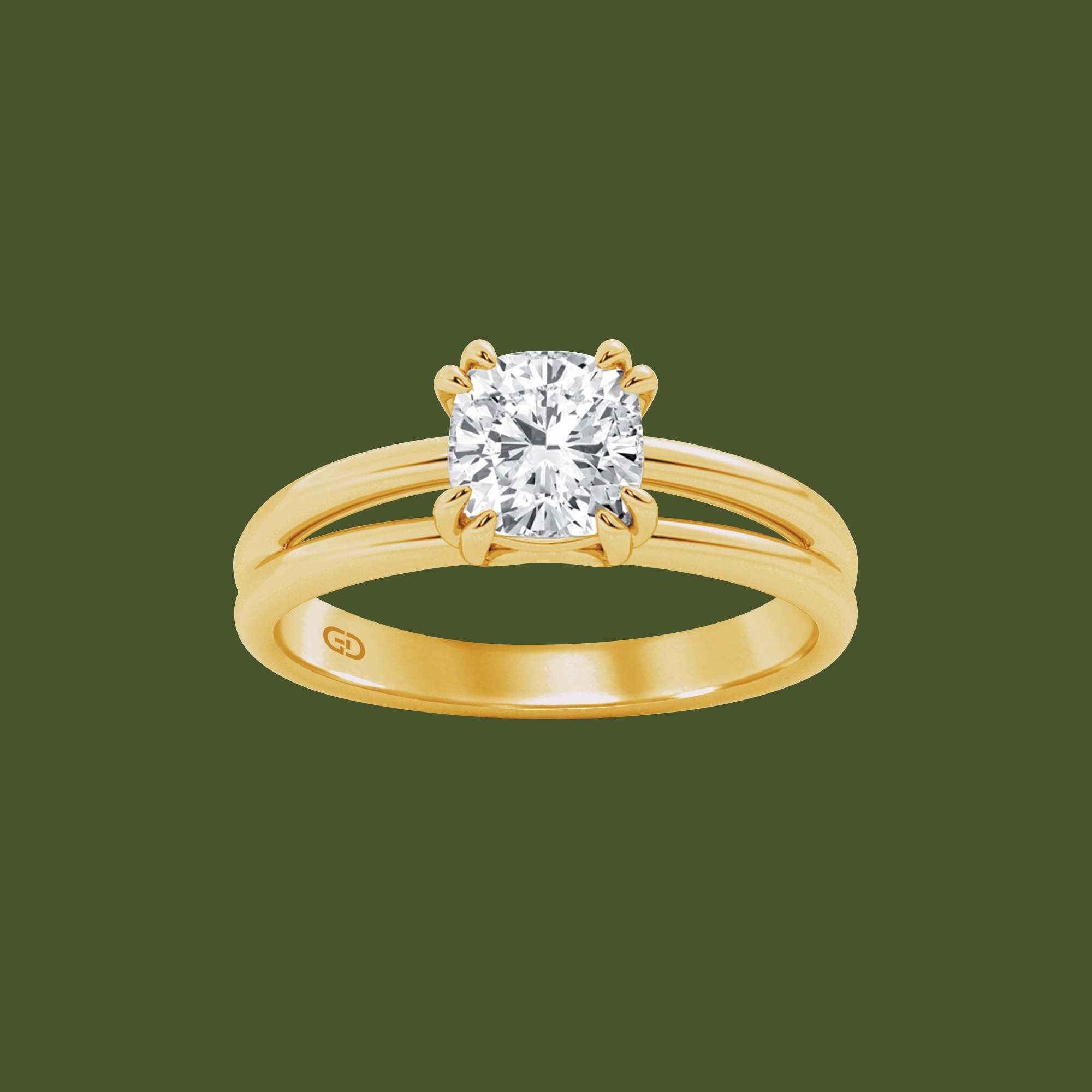 Serenity Solitaire Ring - Cushion Diamond in Silver 925 Ring with Gold Vermeil