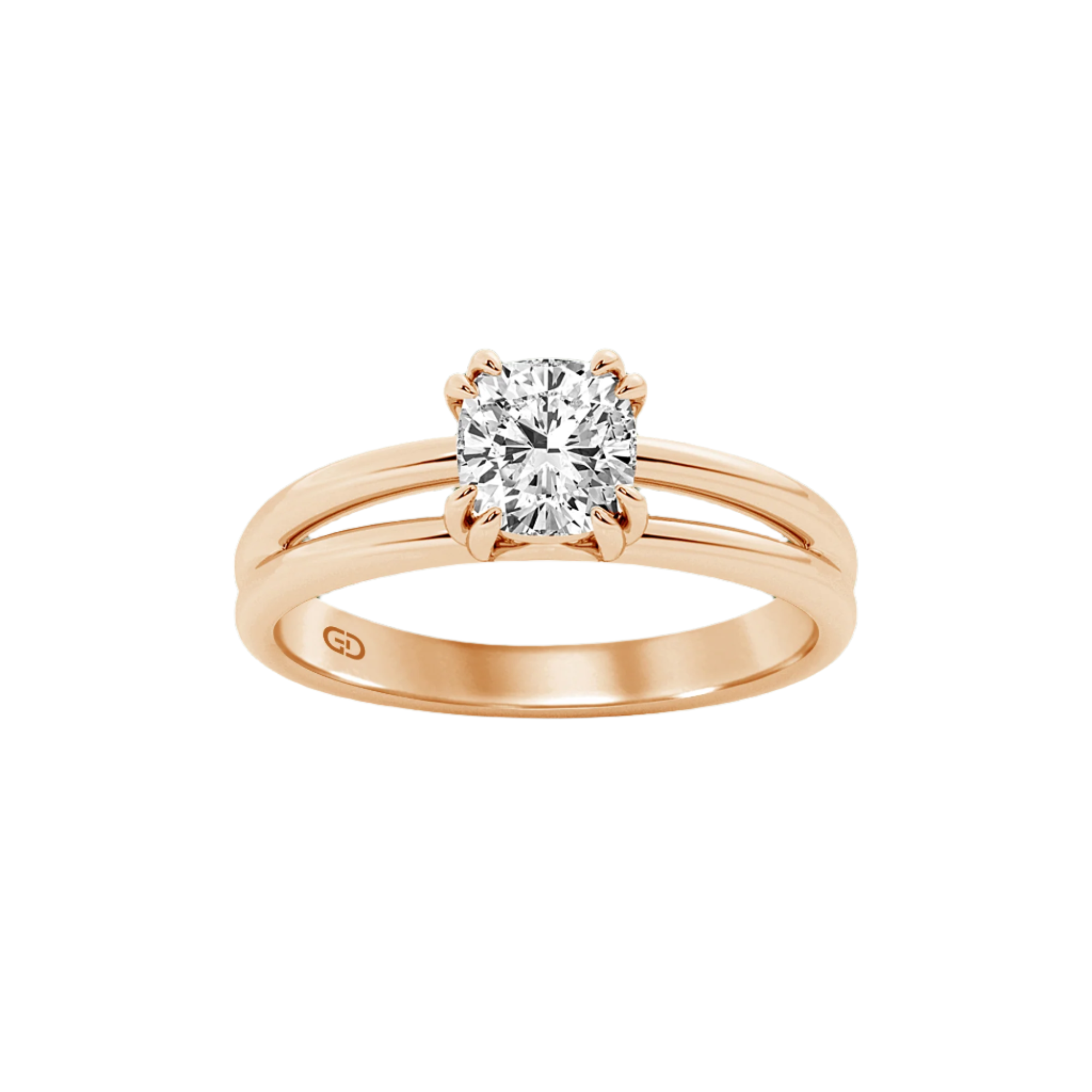 Serenity Split Shank Rings in 10kt Gold - Cushion Cut - 2.00 cts