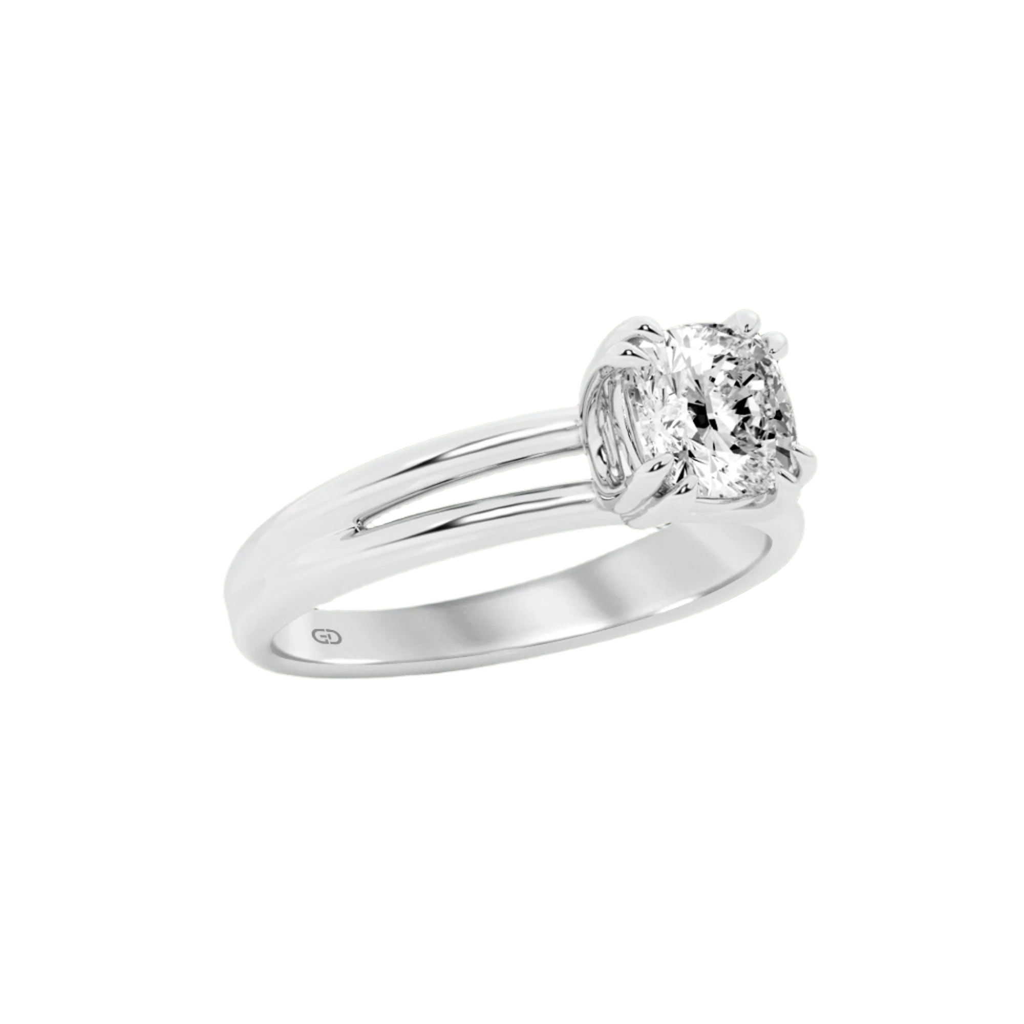 Serenity Solitaire Ring - Cushion Diamond in Silver 925 Ring with Gold Vermeil 2.00 cts