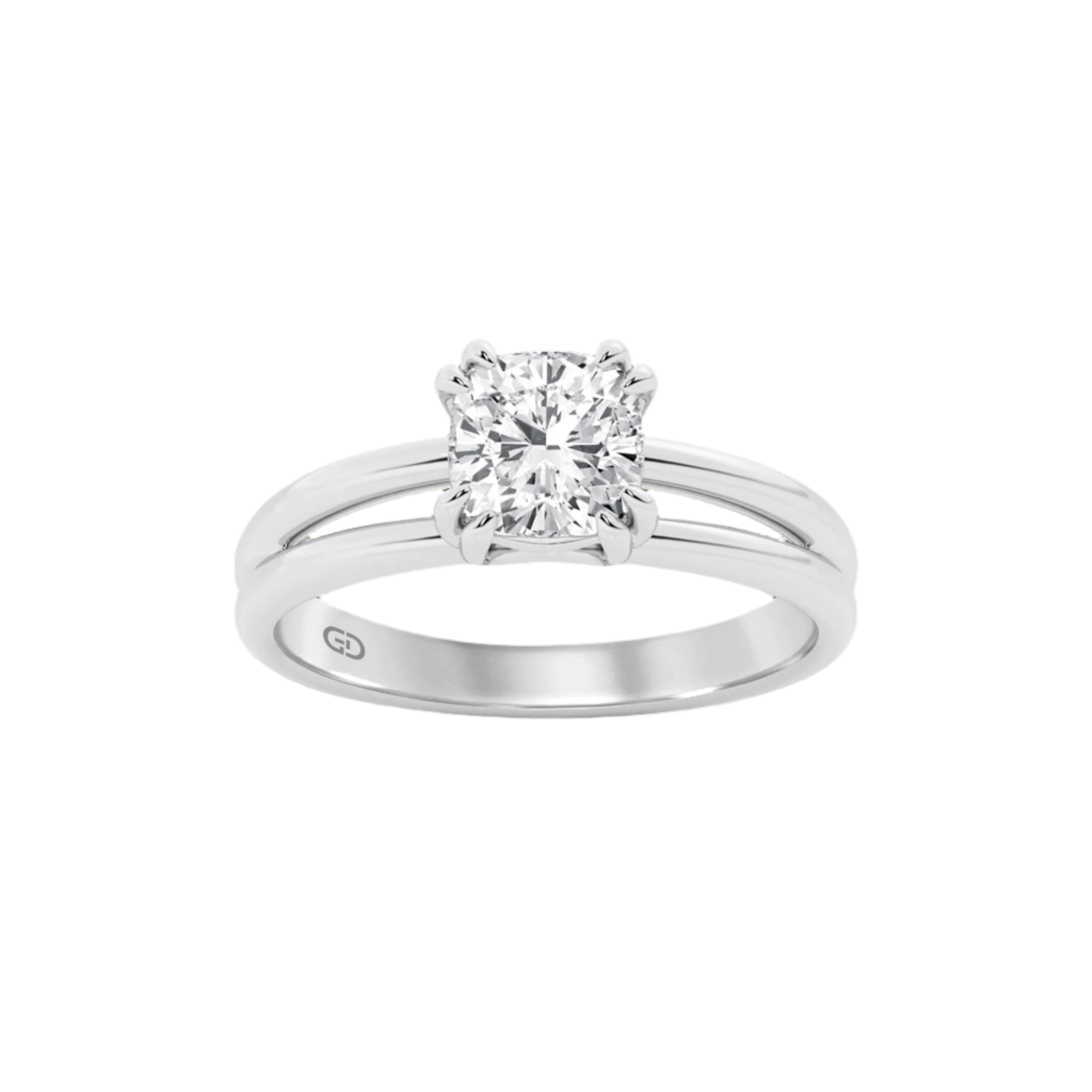Serenity Solitaire Ring - Cushion Diamond in Silver 925 Ring with Gold Vermeil 2.00 cts