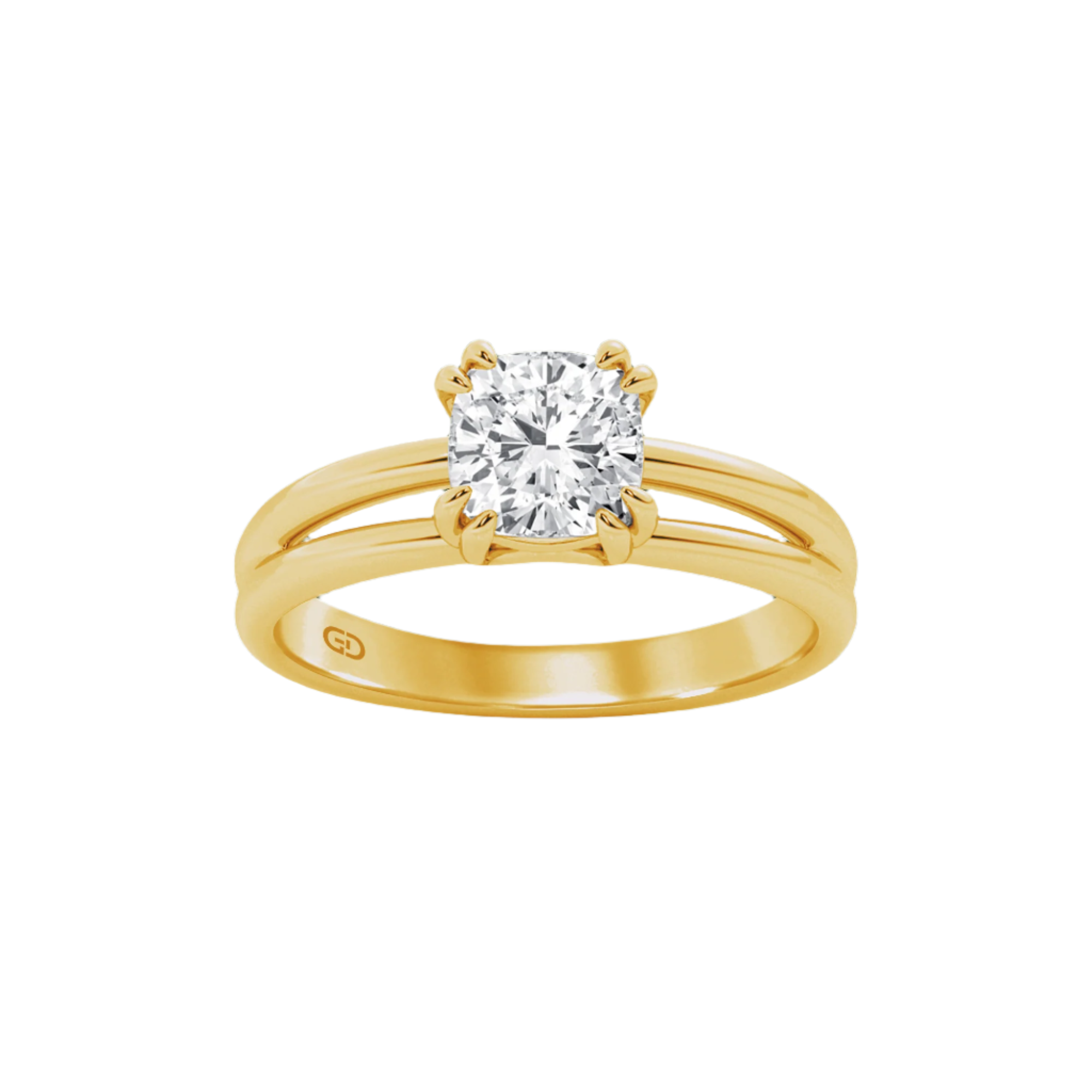 Serenity Solitaire Ring - Cushion Diamond in Silver 925 Ring with Gold Vermeil 2.00 cts
