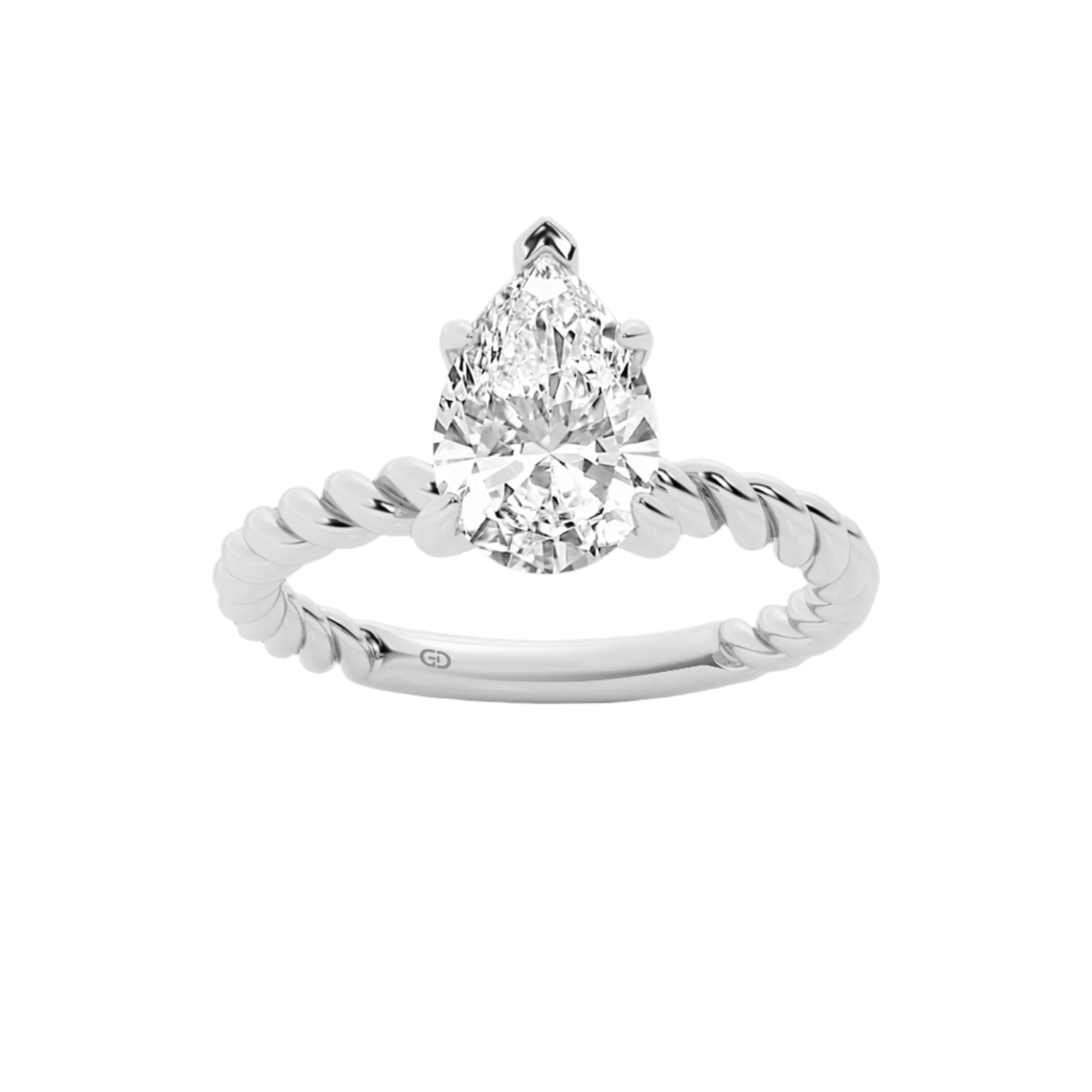 Pear-Shaped Lab-Grown Diamond Solitaire Ring with Twisted Shank
