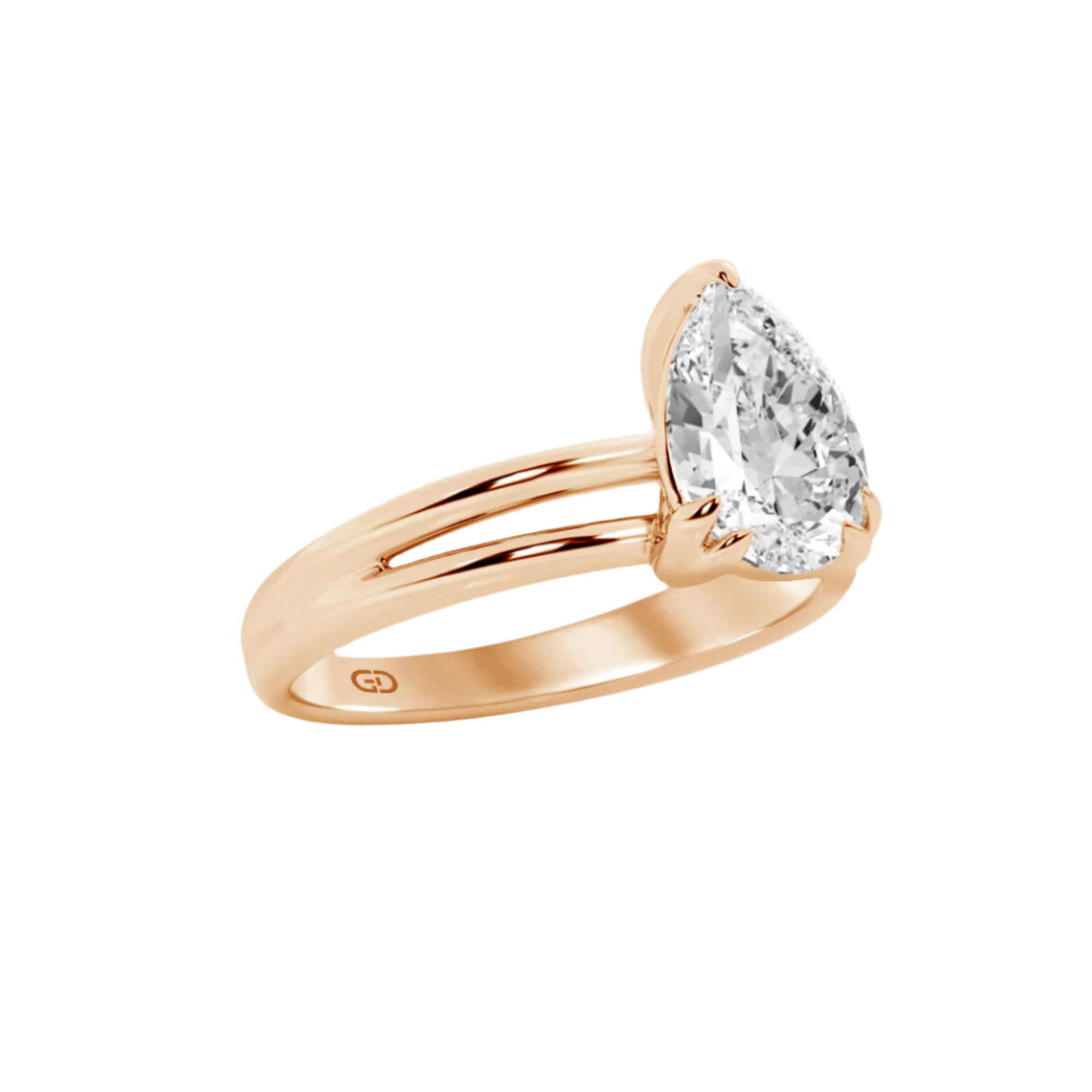 Serenity Pear Cut Diamond in Silver 925 Ring with Gold Vermeil 2.00 ct