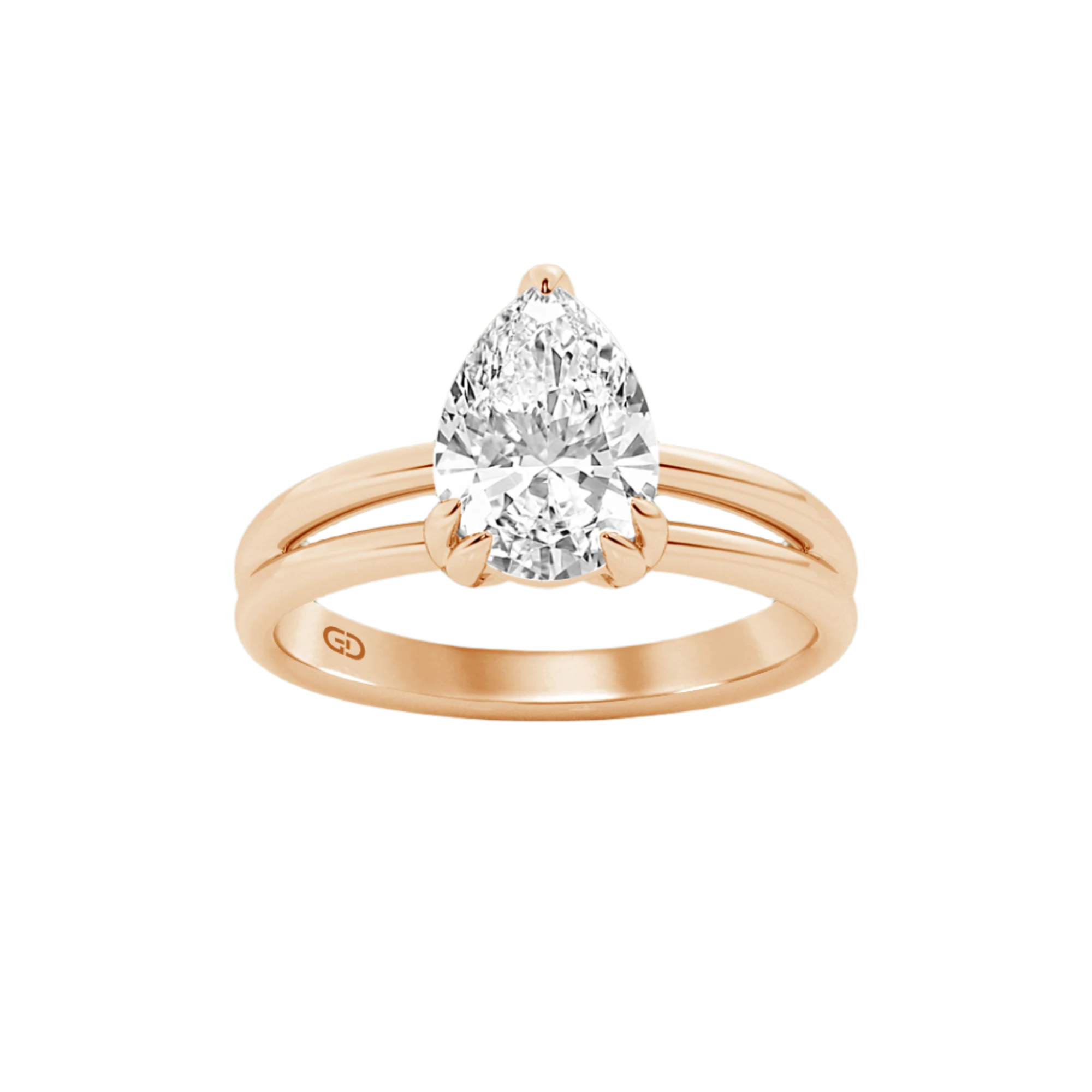 Serenity Pear Cut Diamond in Silver 925 Ring with Gold Vermeil 2.00 ct
