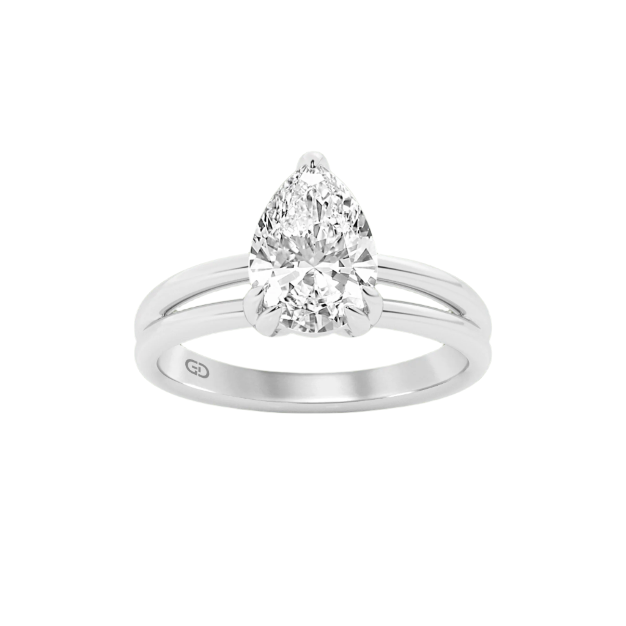 Serenity Pear Cut Diamond in Silver 925 Ring with Gold Vermeil 2.00 ct