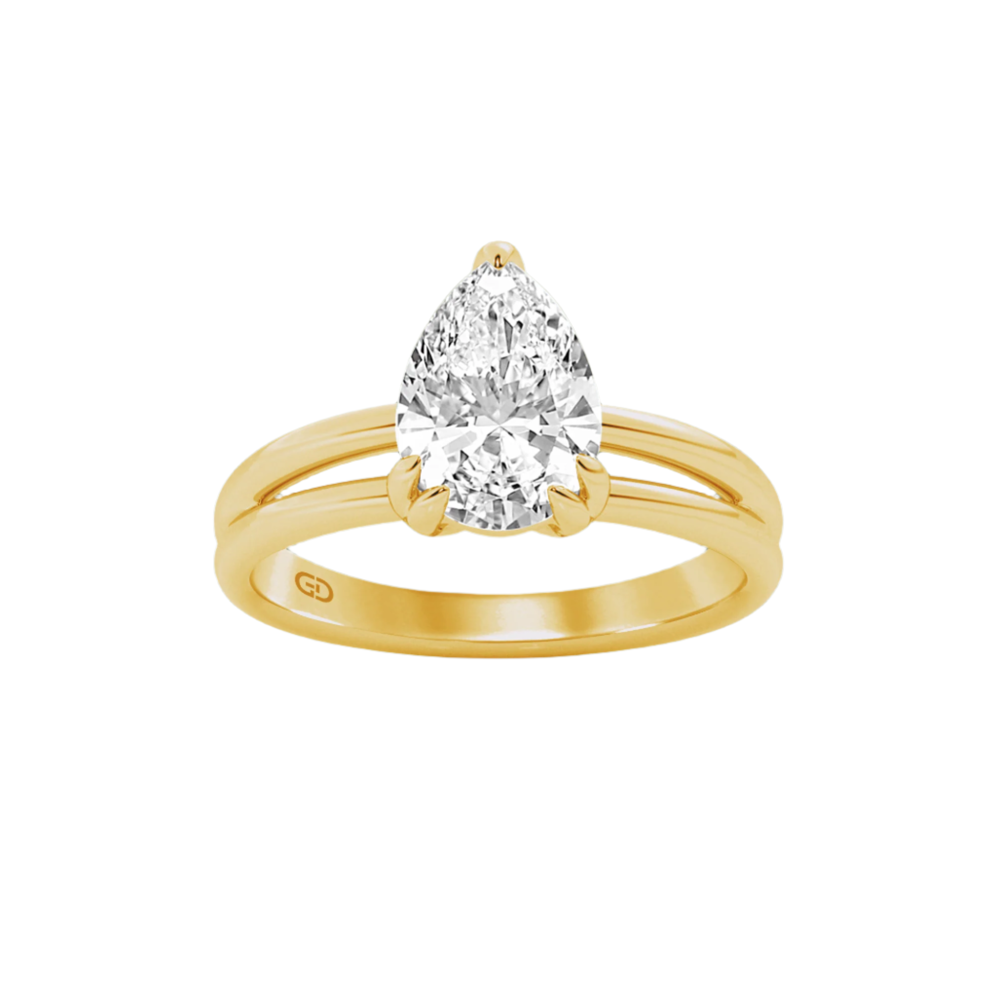 Serenity Pear Cut Diamond in Silver 925 Ring with Gold Vermeil 2.00 ct