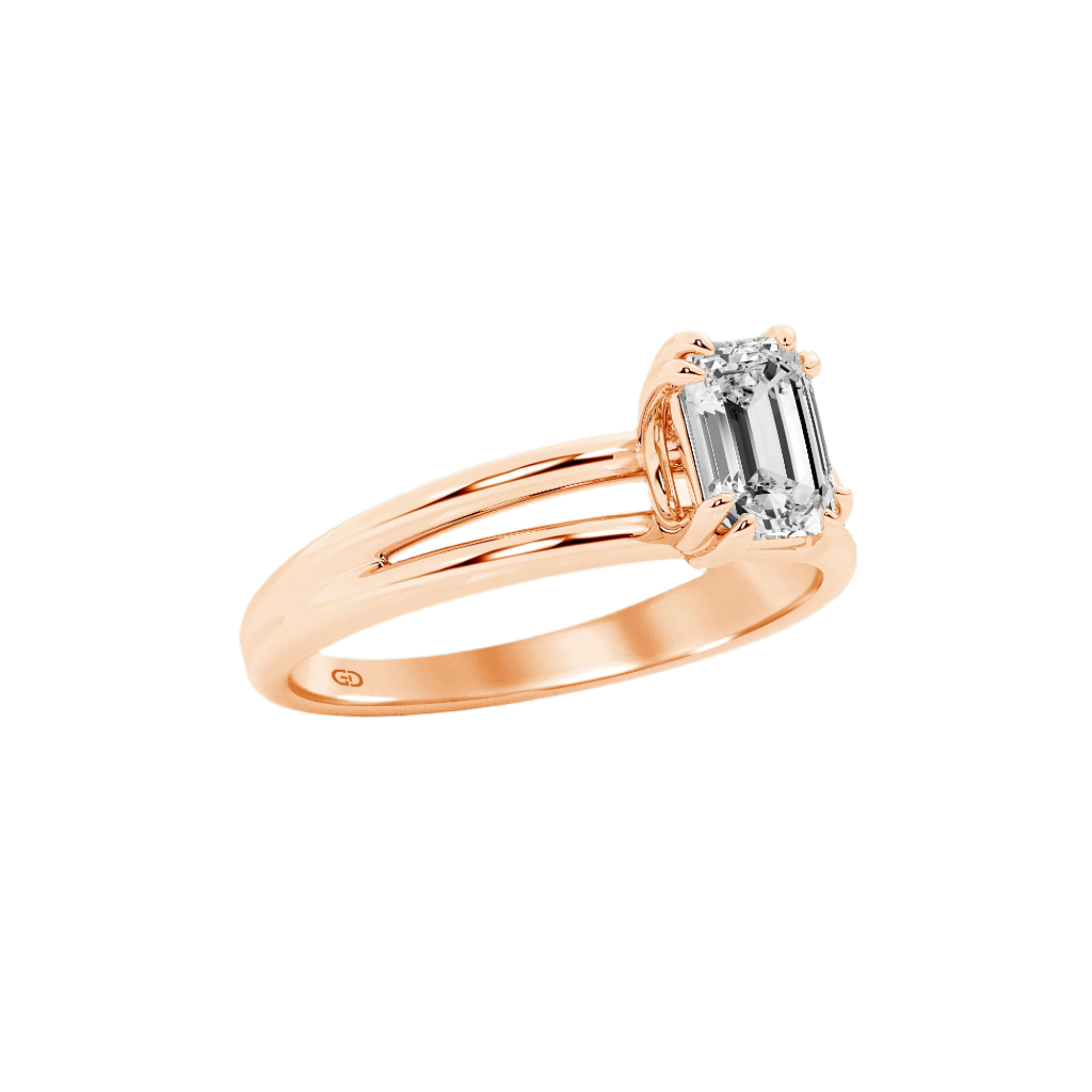 Serenity Solitaires Emerald Diamond in Silver 925 Ring with Gold Vermeil
