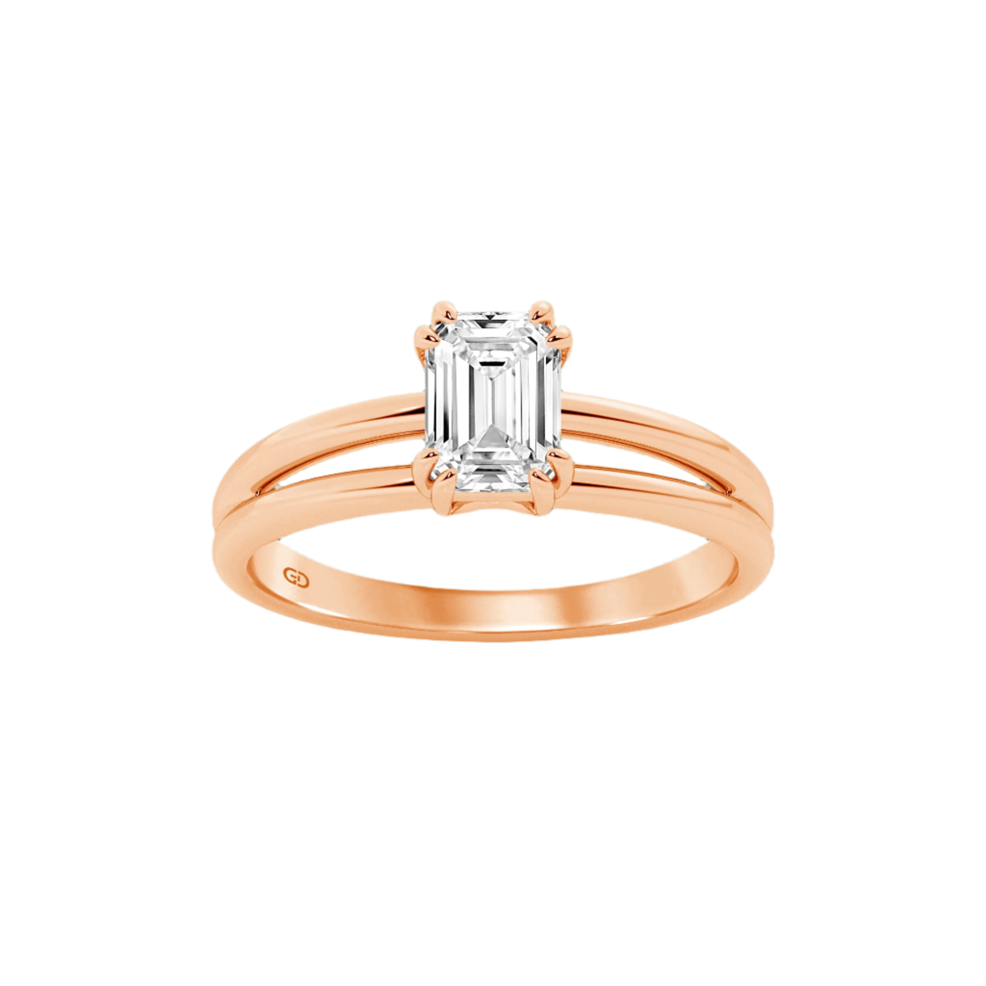 Serenity Solitaires Emerald Diamond in Silver 925 Ring with Gold Vermeil