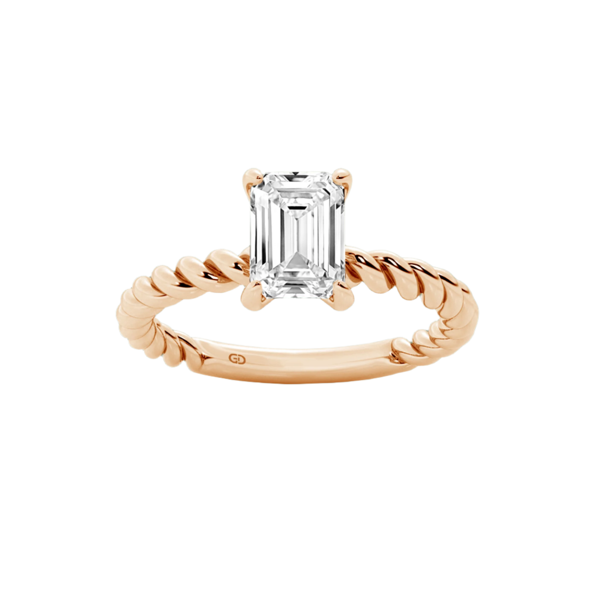 Emerald-Cut Lab Grown Diamond Solitaire Ring with Twisted Metal Shank
