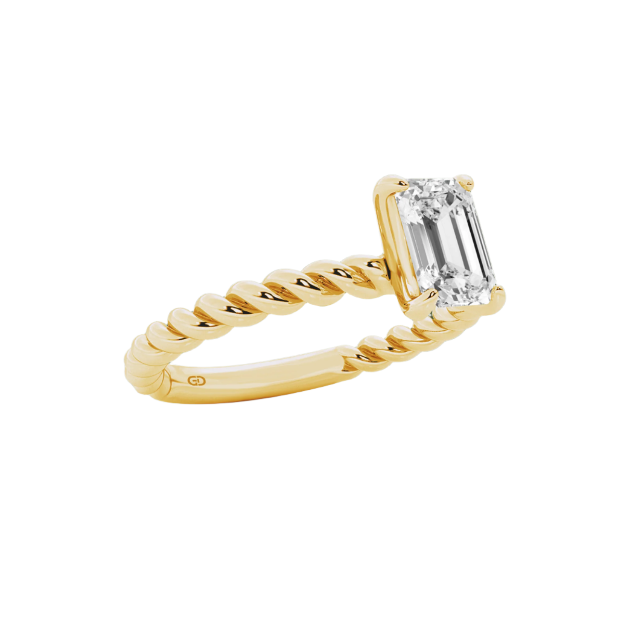 Emerald-Cut Lab Grown Diamond Solitaire Ring with Twisted Metal Shank