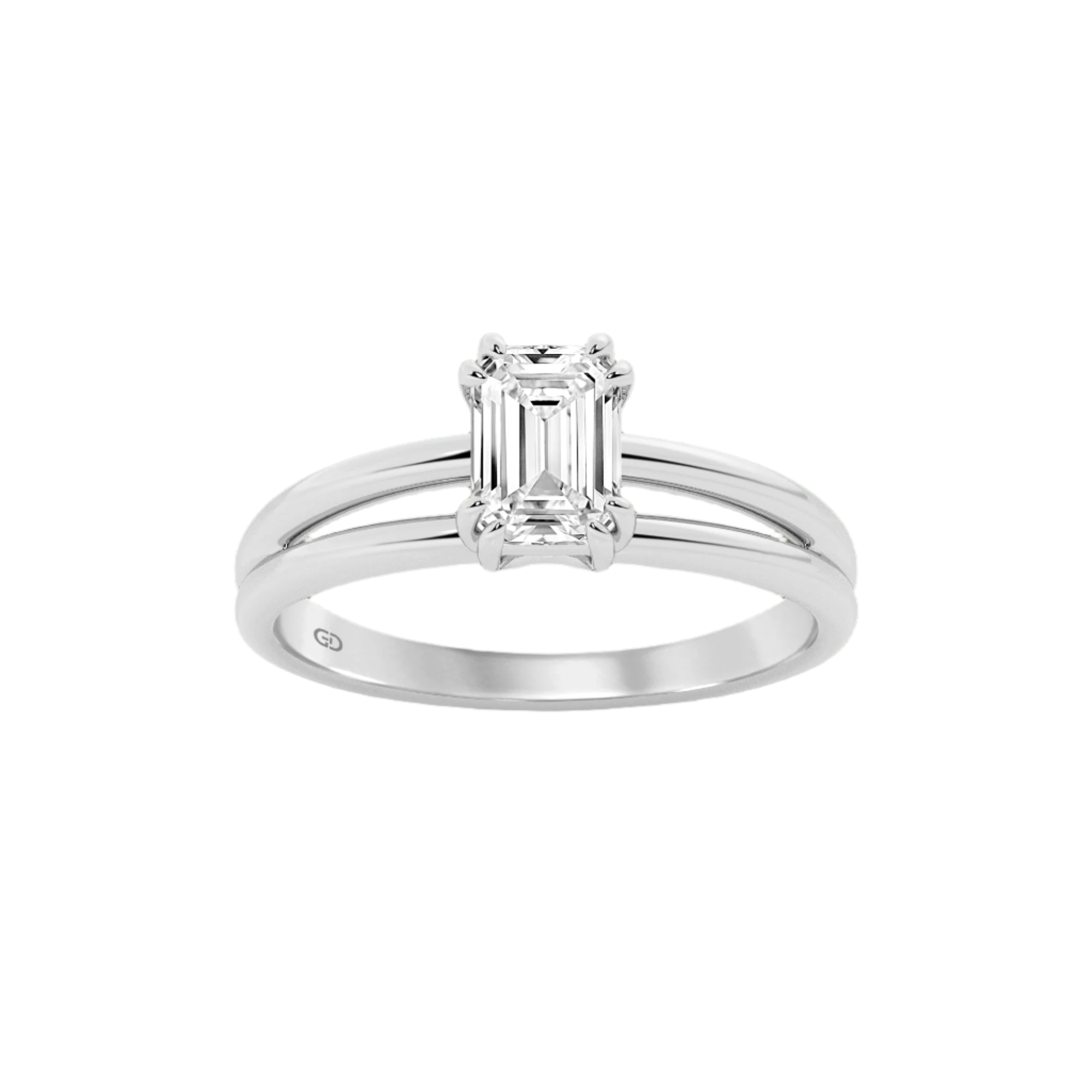 Serenity Split Shank Rings in 10kt Gold - Emerald Cut - 2.00 cts