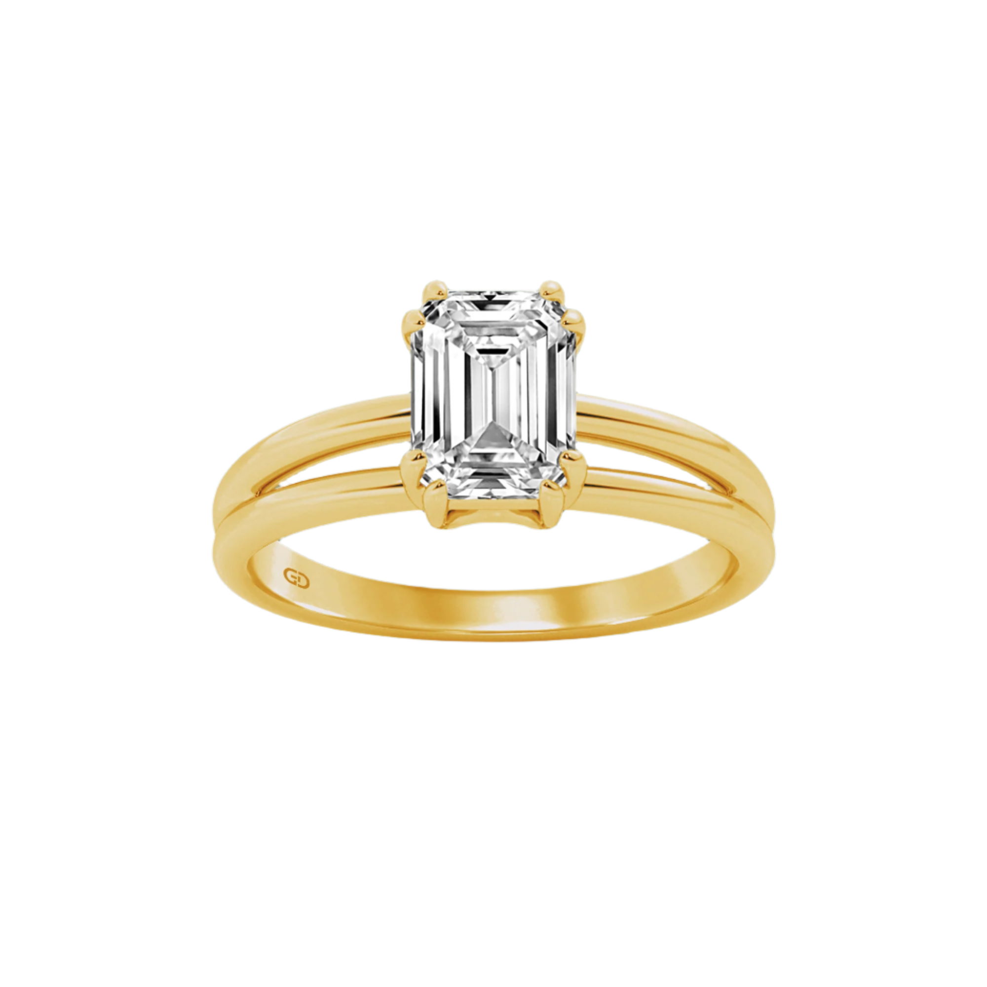 Serenity Emerald Diamond in Silver 925 Ring with Gold Vermeil 2.00 ct