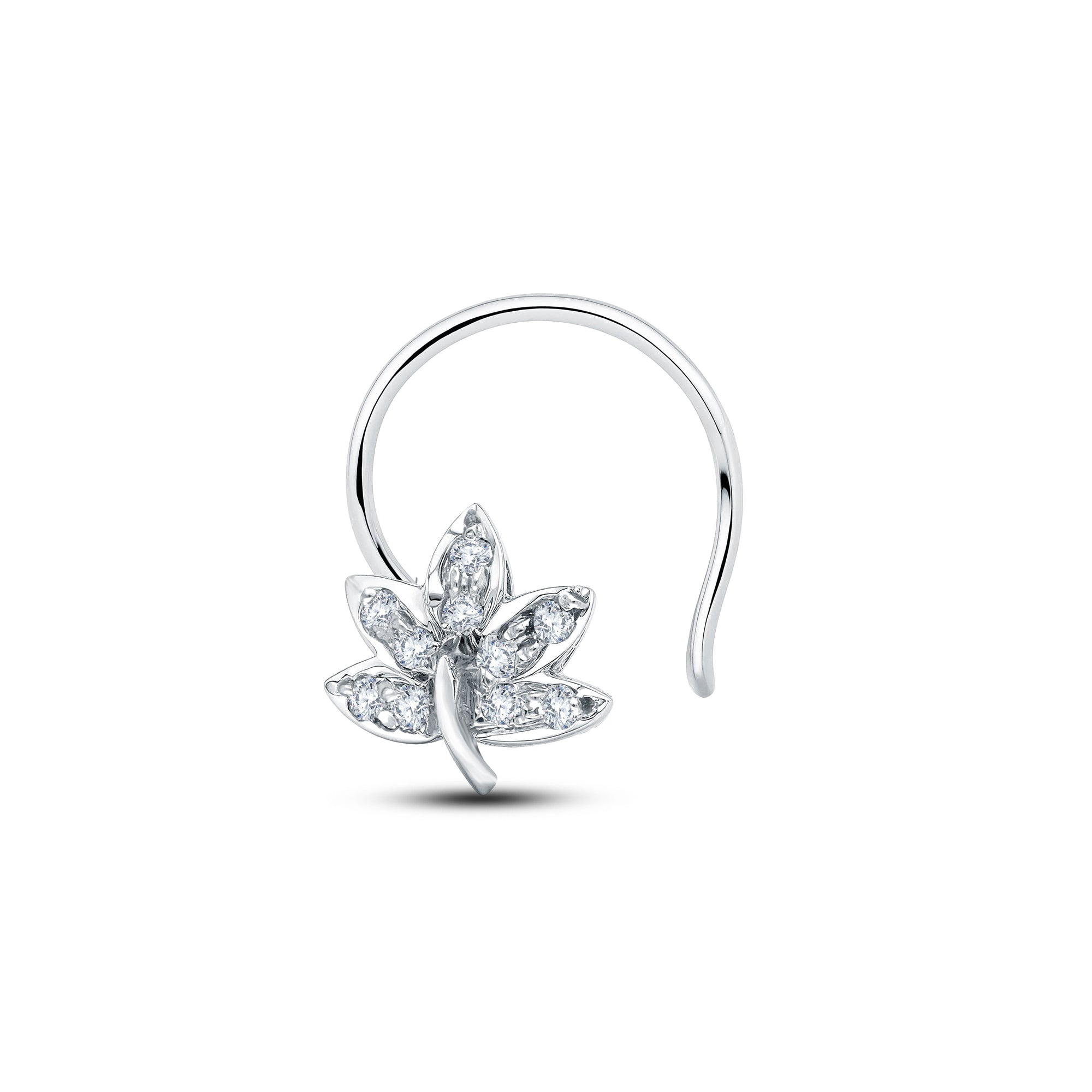 Maple Leaf Nosepin in Lab-Grown Diamonds 0.06 cts | GrownńDiva | 925 Silver & 18KT Gold Vermeil
