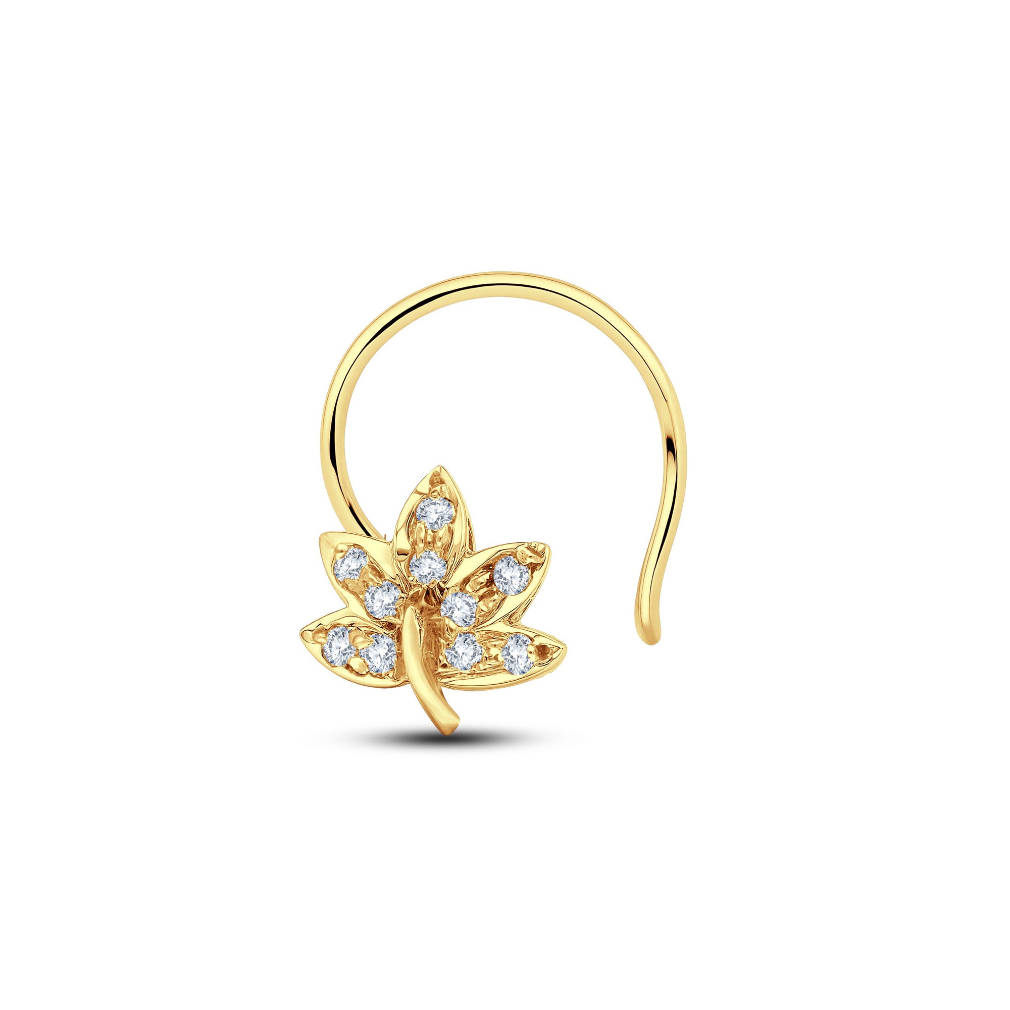 Maple Leaf Nosepin in Lab-Grown Diamonds 0.06 cts | GrownńDiva | 925 Silver & 18KT Gold Vermeil