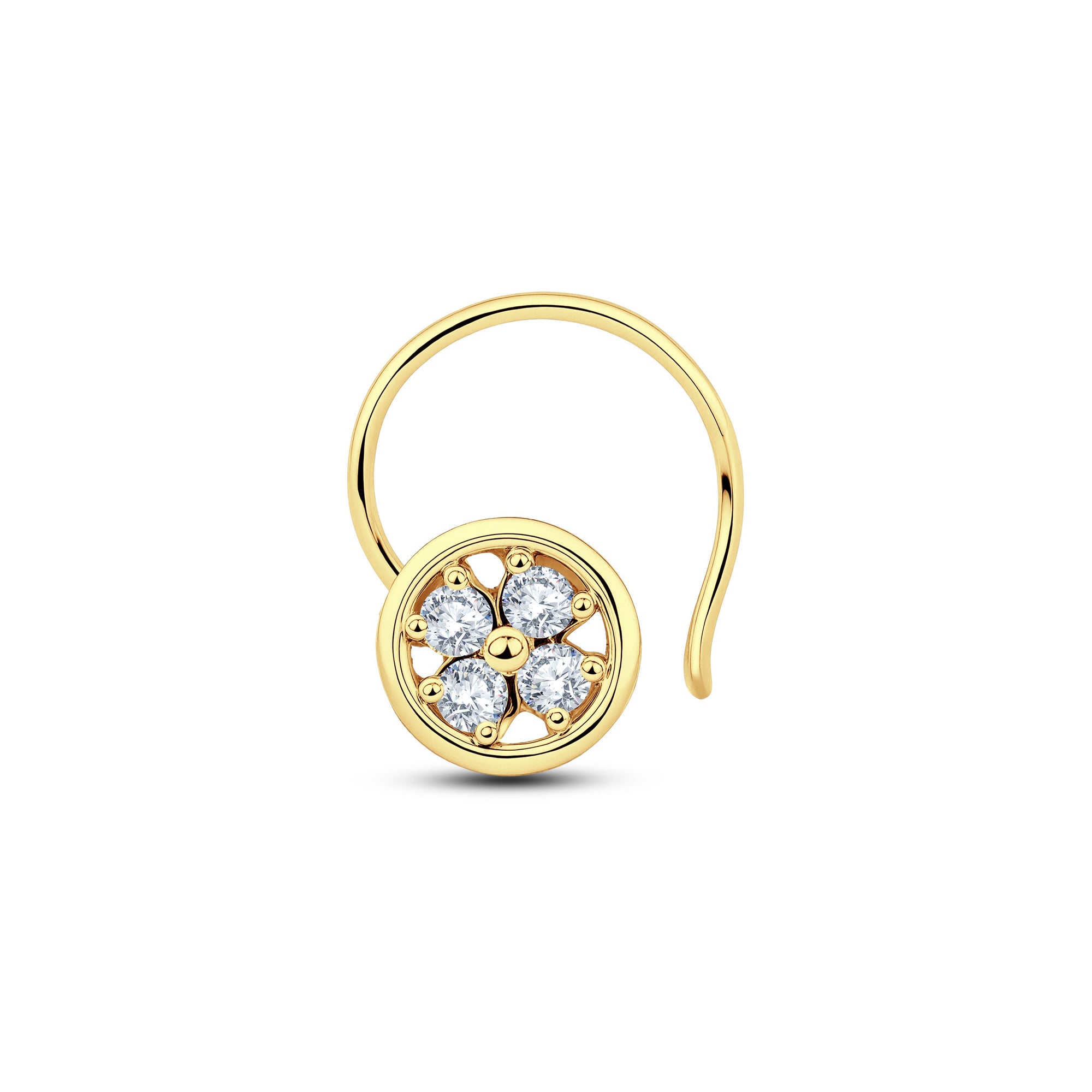 Elegant Round Floral Nosepin in 925 Silver & 18KT Gold Vermeil with 0.05 Cts Lab Diamond | GrownńDiva
