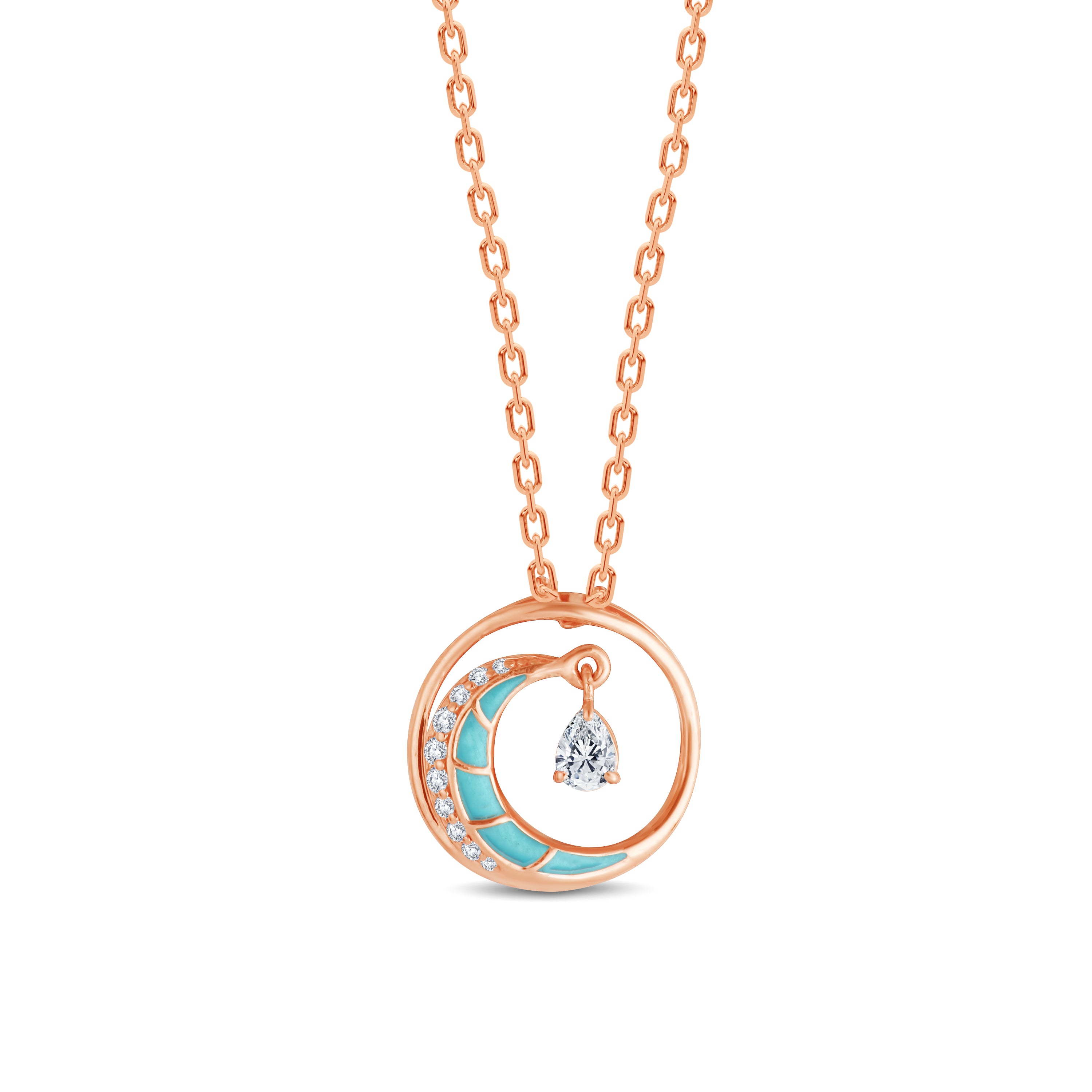 Lunar Radiance Lab Diamond Pendant in Silver 925 with 18 kt gold vermeil & Aqua Enamel