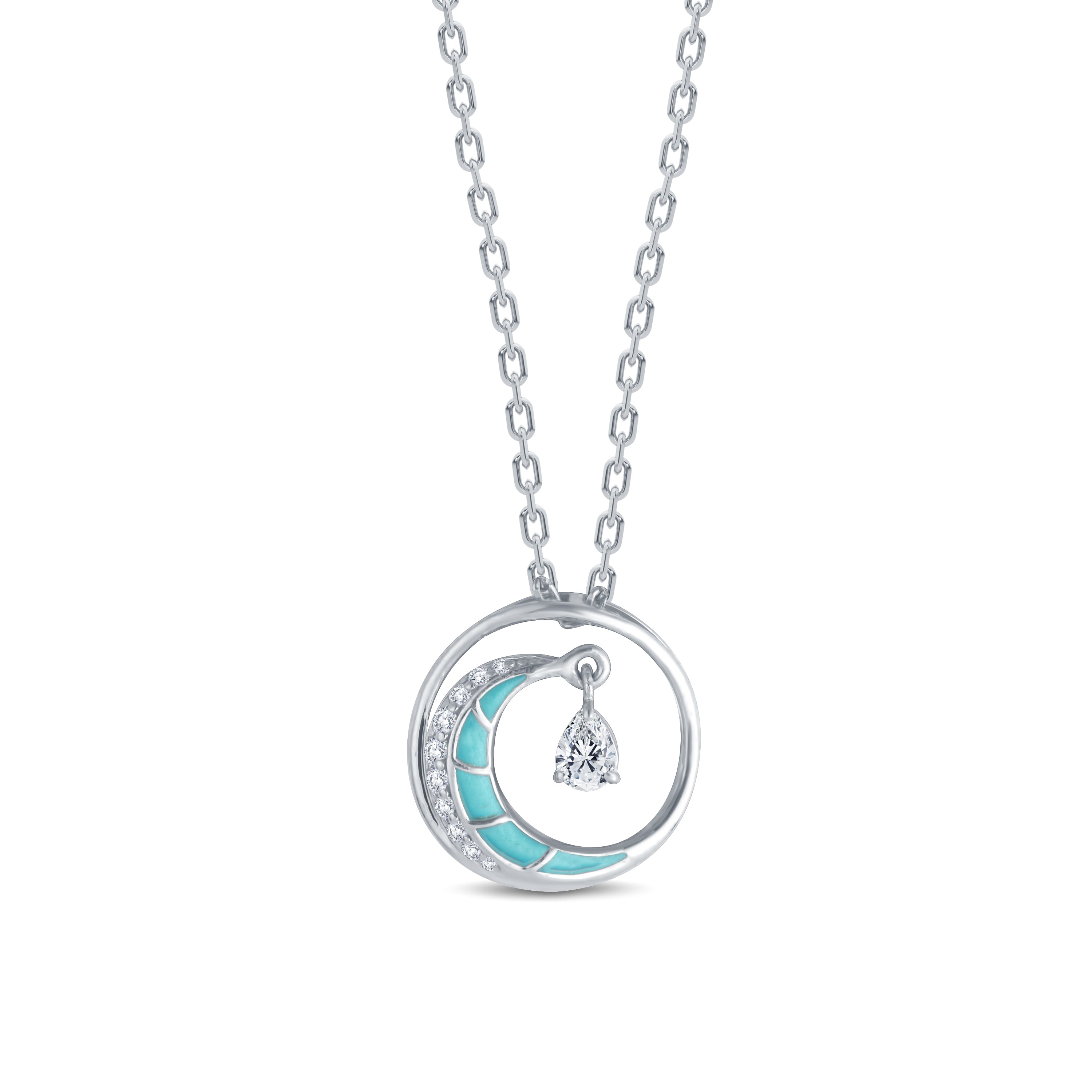Lunar Radiance Lab Diamond Pendant in Silver 925 with 18 kt gold vermeil & Aqua Enamel