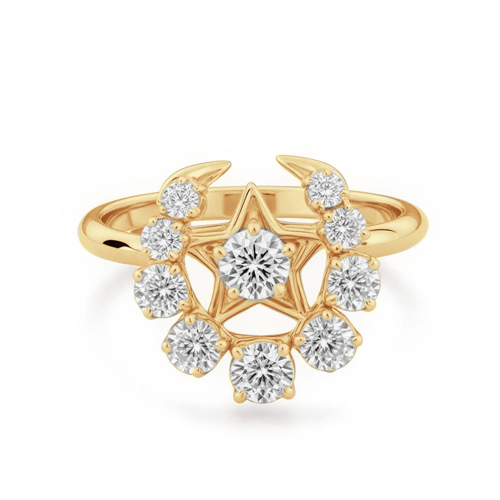 Vintage Moon & Star Charm Ring set 0.81 cents lab diamond