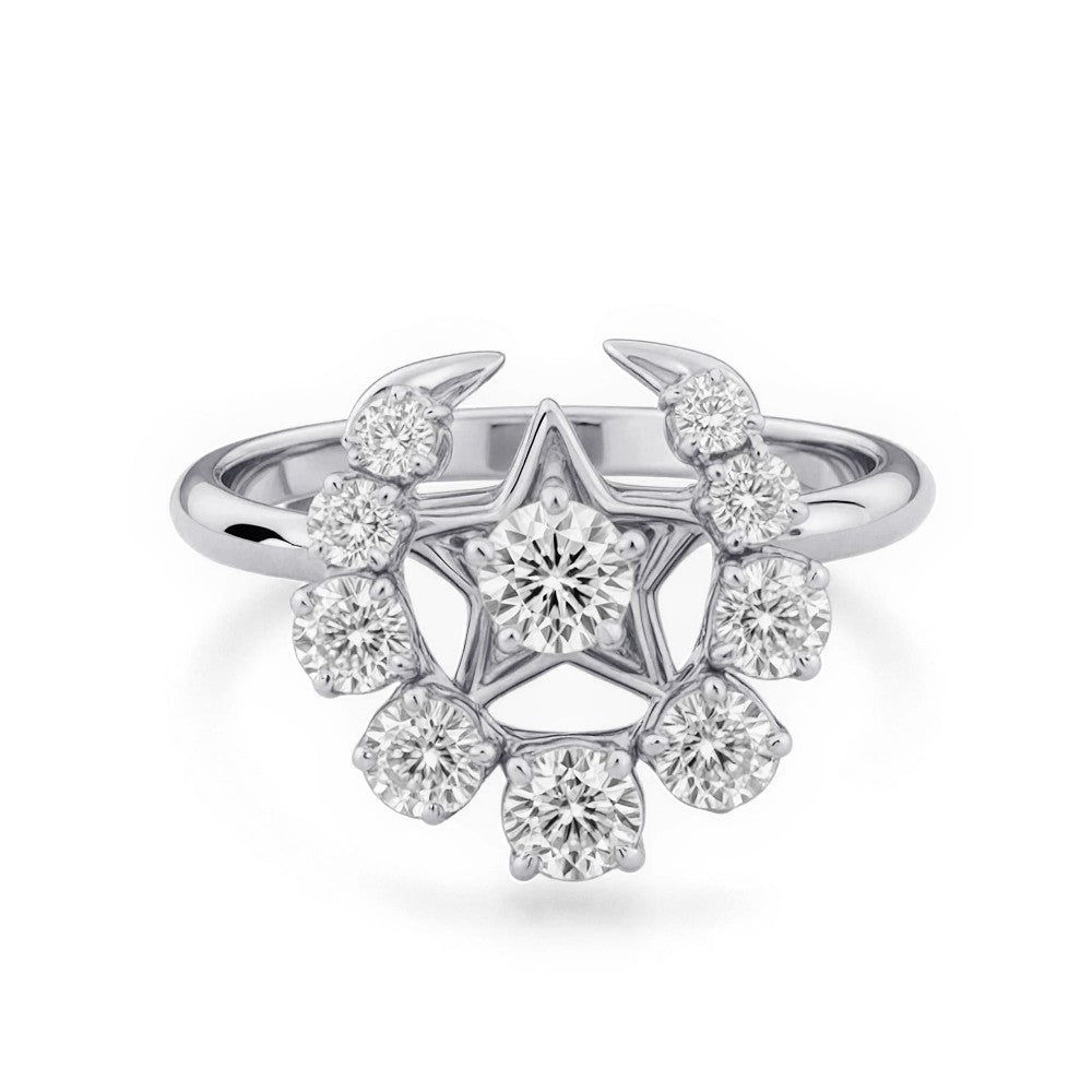 Vintage Moon & Star Charm Ring set 0.81 cents lab diamond