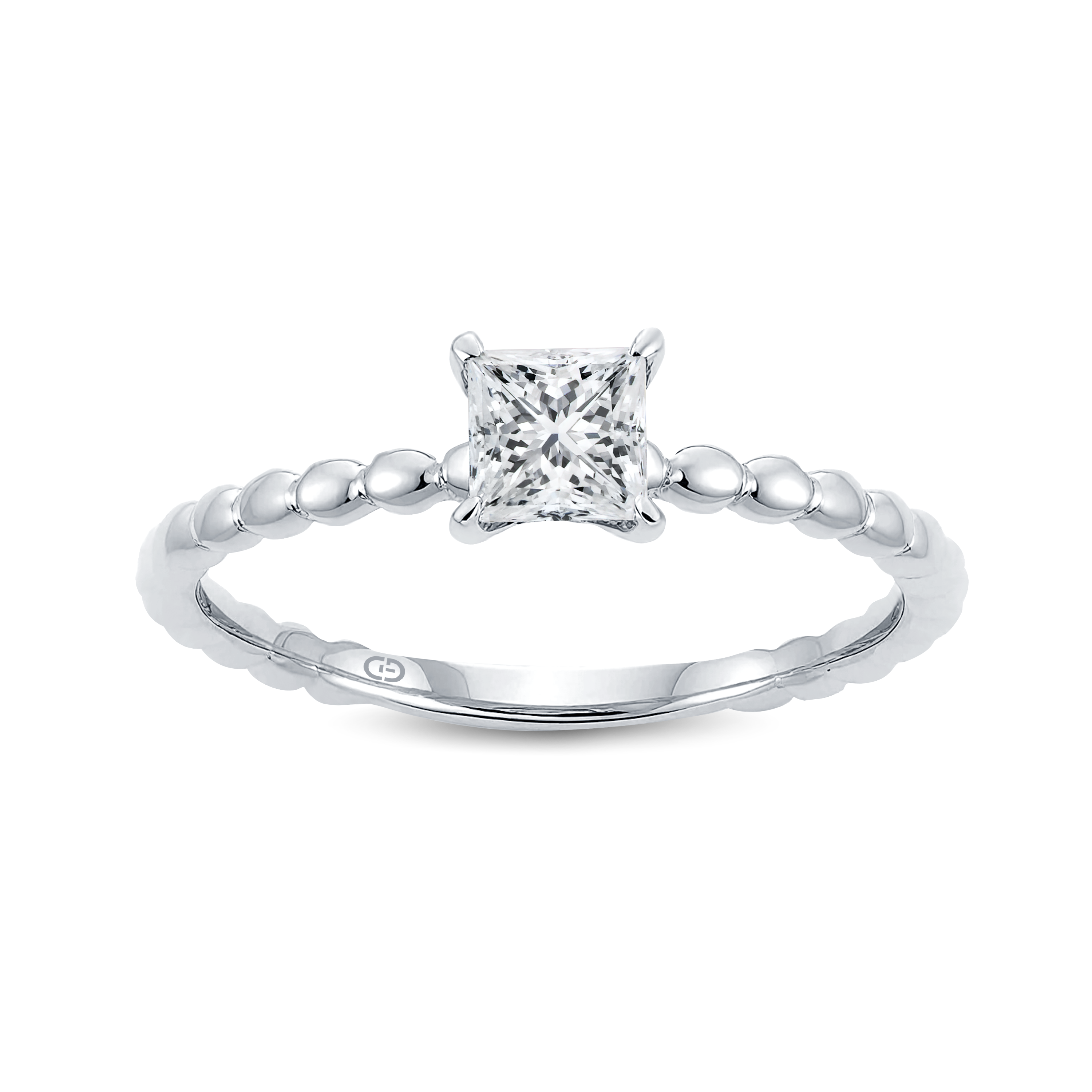 Graceful Princess Lab-Grown Diamond Ring Adorned with a Striking Gold Beaded Band – 0.40ct