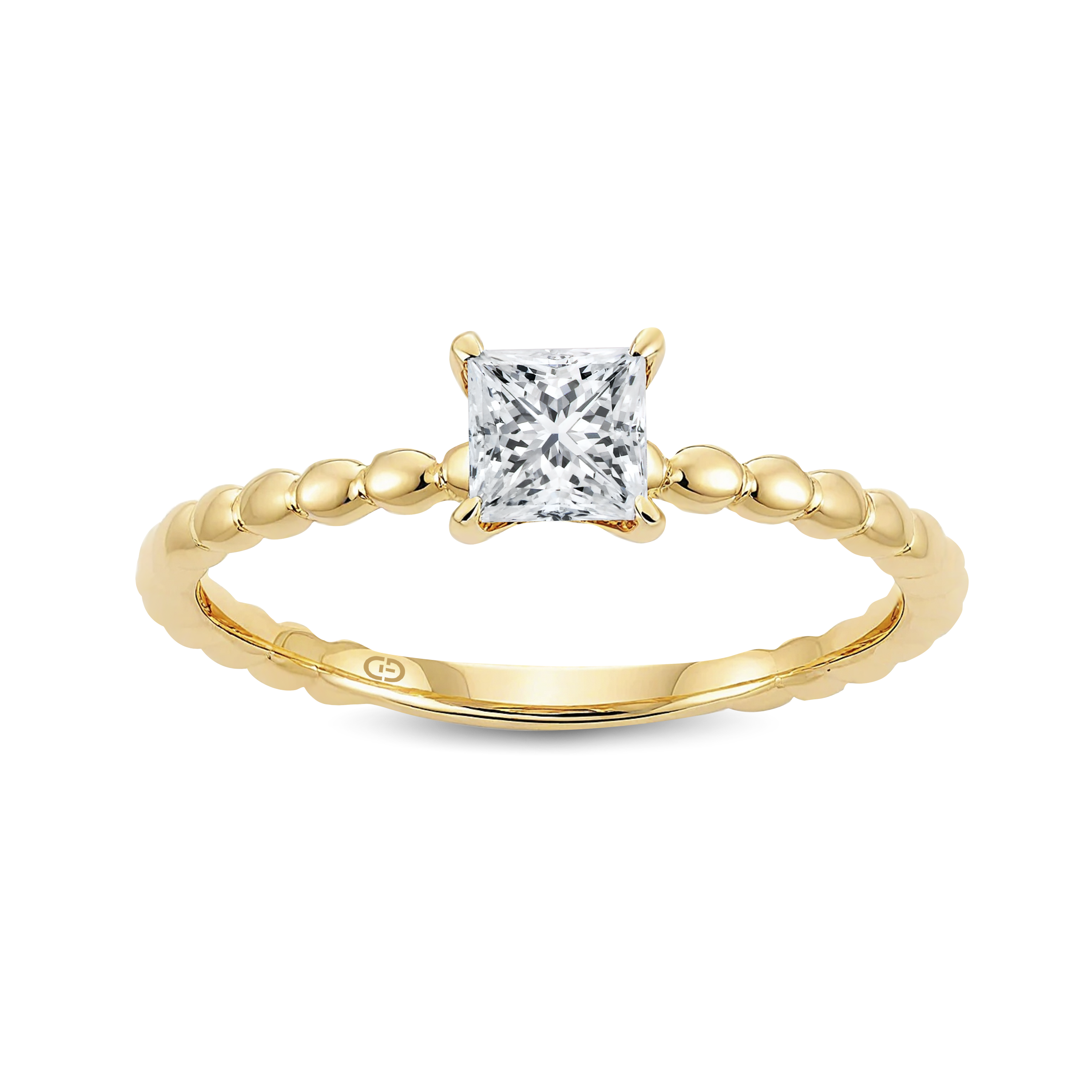 Graceful Princess Lab-Grown Diamond Ring Adorned with a Striking Gold Beaded Band – 0.40ct