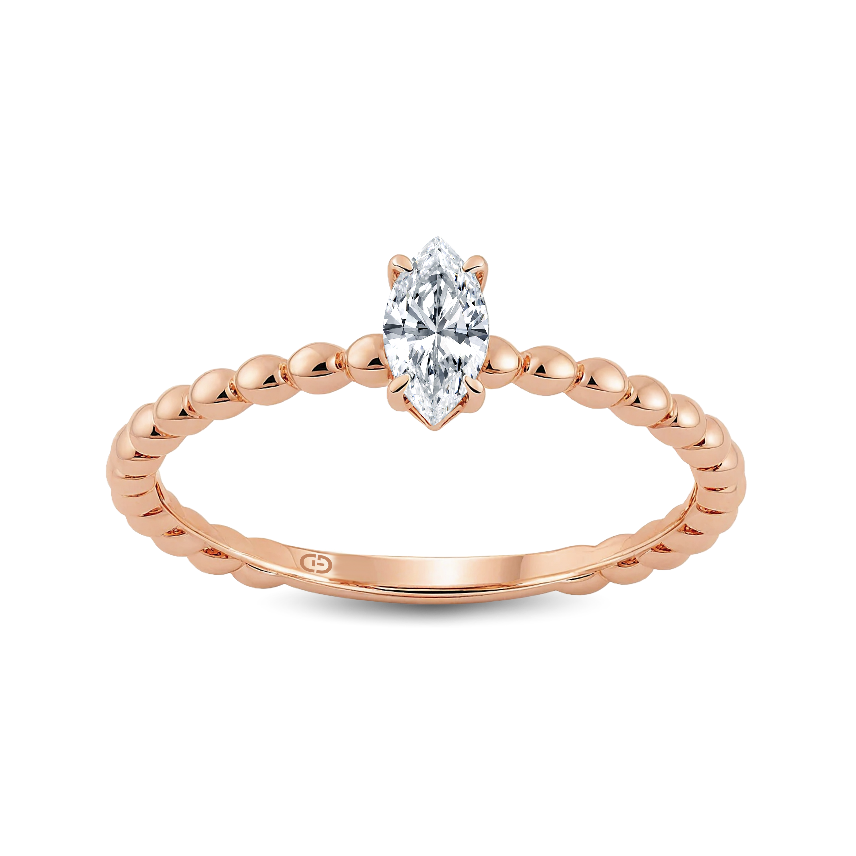 Timeless Marquise Lab-Grown Diamond Ring with an Artfully Designed Gold Beaded Band – 0.30ct