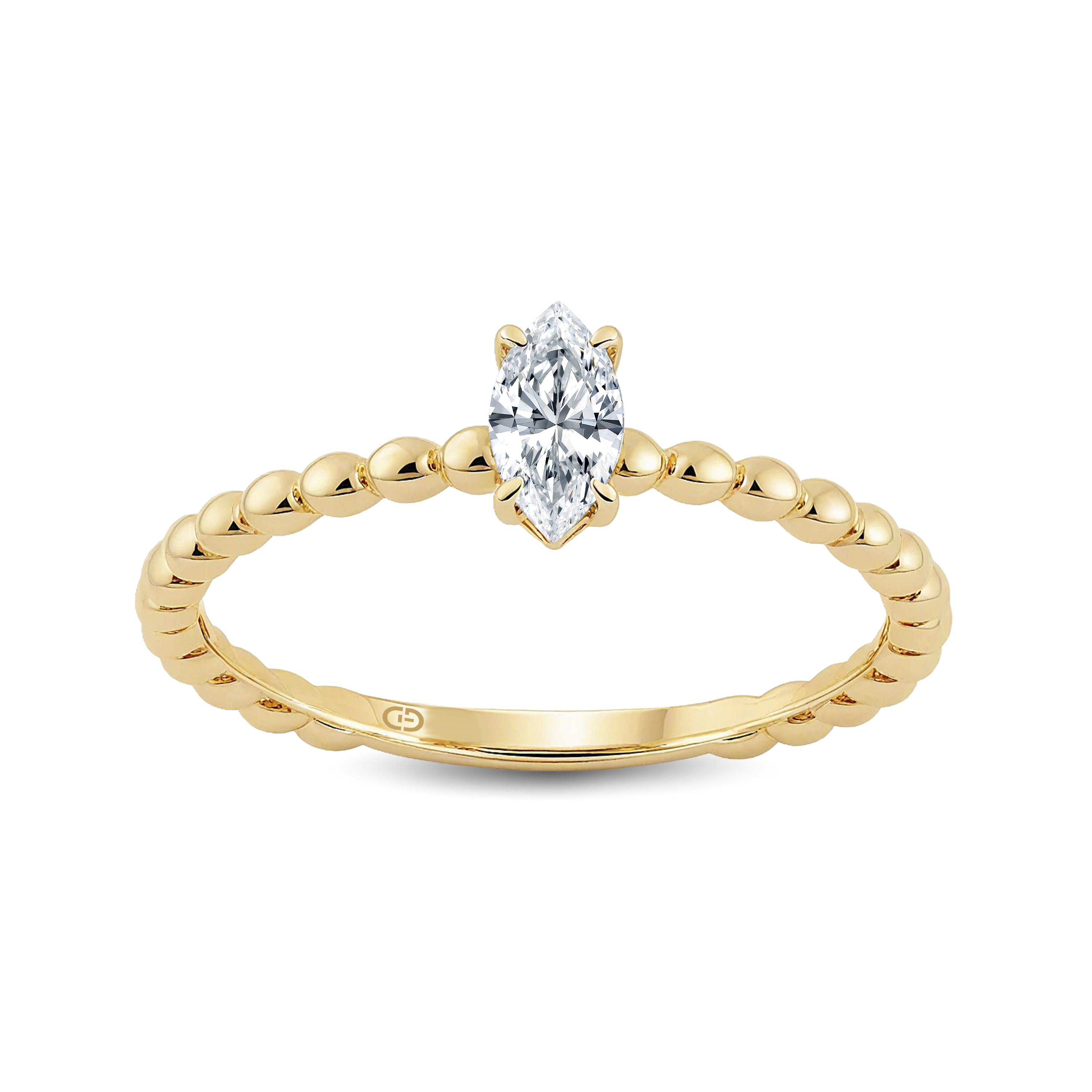 Timeless Marquise Lab-Grown Diamond Ring with an Artfully Designed Gold Beaded Band – 0.30ct