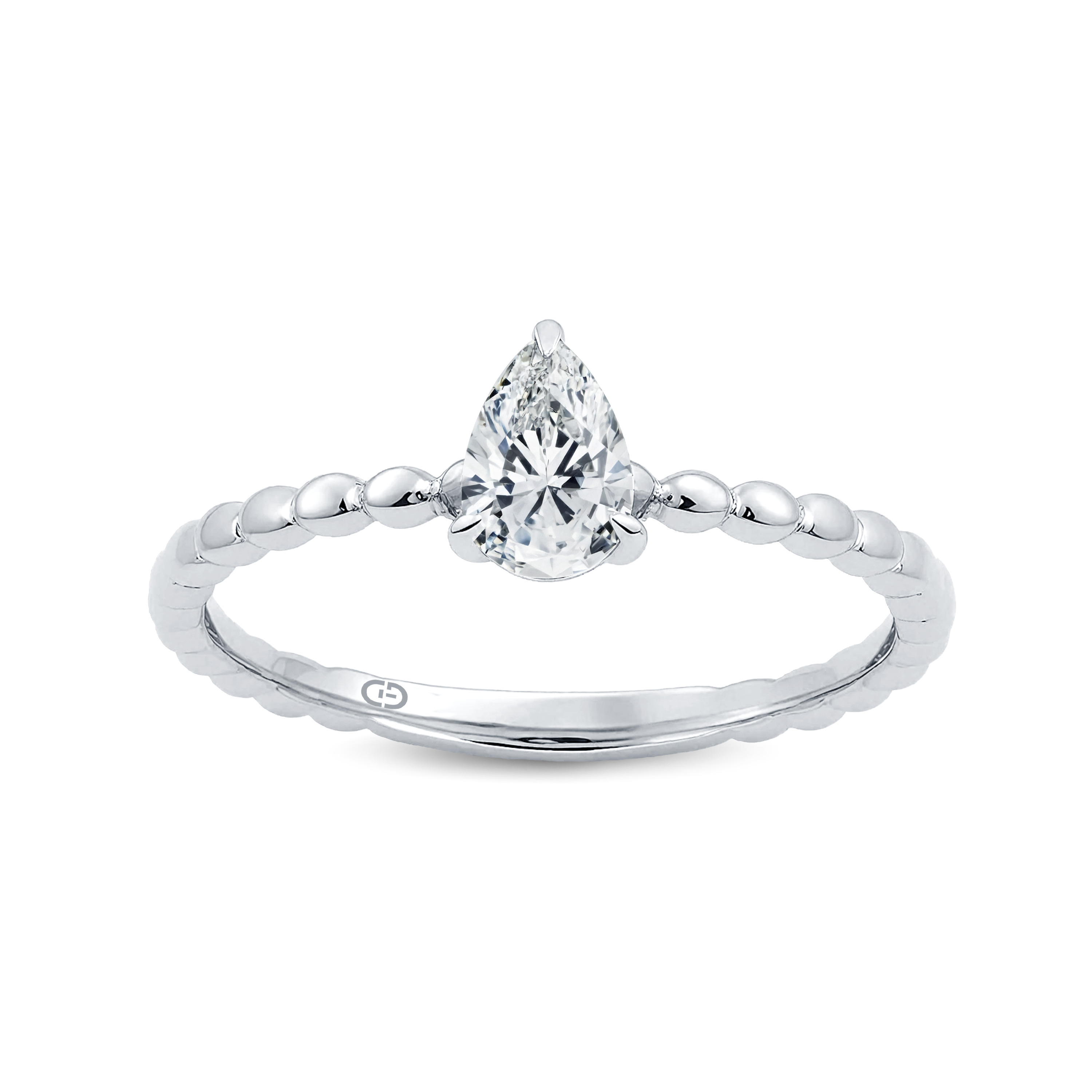 Exquisite Pear Lab-Grown Diamond Ring Showcasing a Refined Gold Beaded Band – 0.30 -0.40ct