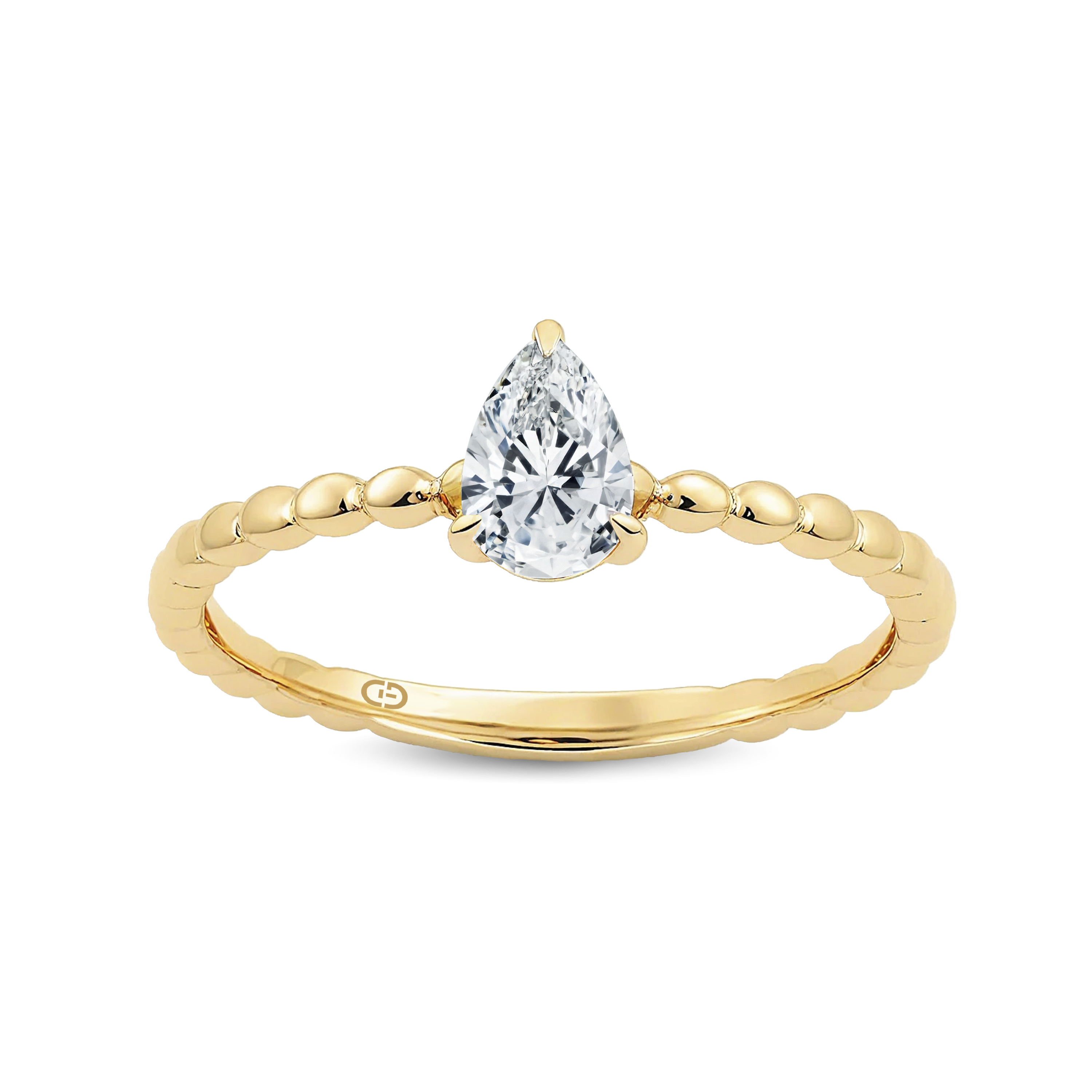 Exquisite Pear Lab-Grown Diamond Ring Showcasing a Refined Gold Beaded Band – 0.30 -0.40ct