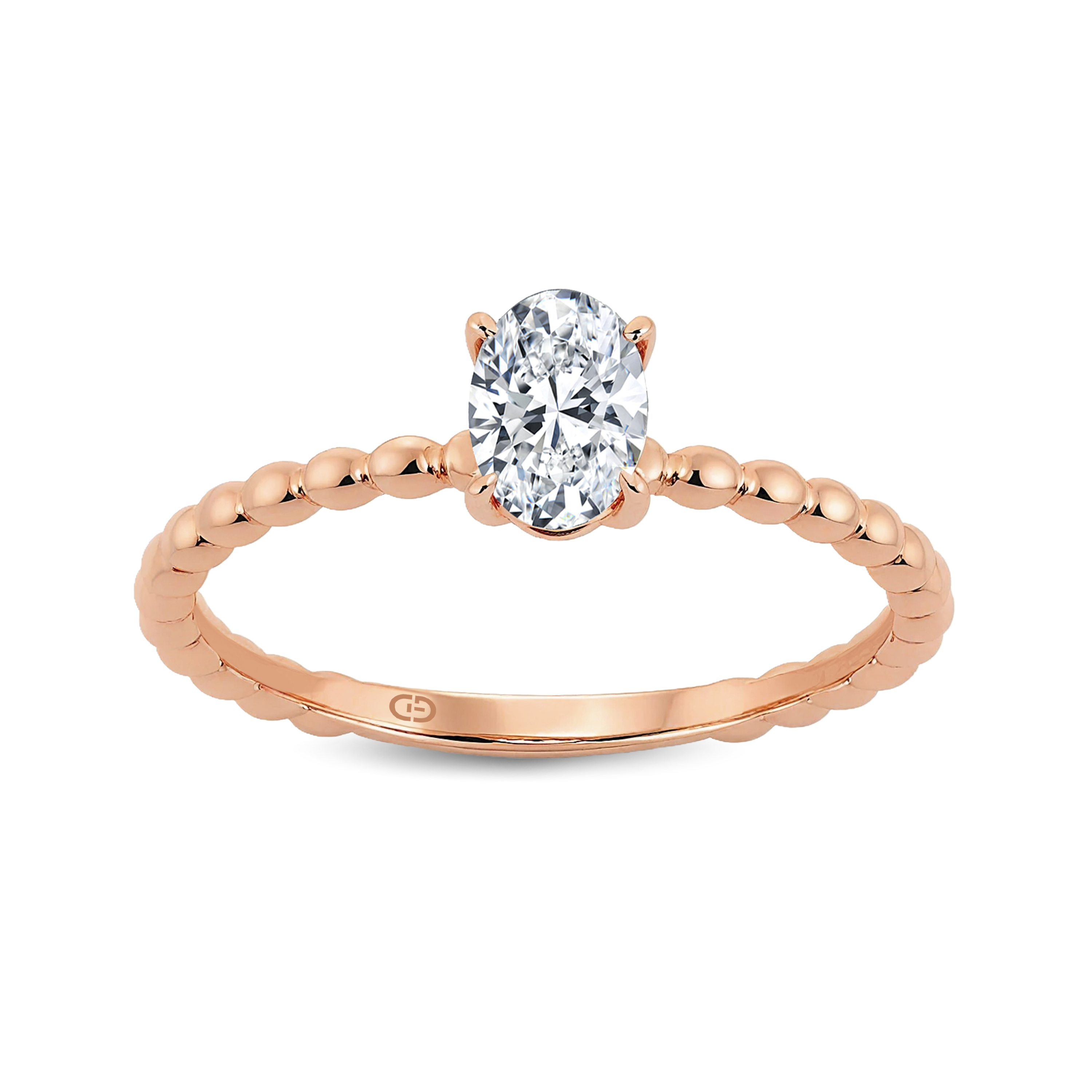 Elegant Oval Lab-Grown Diamond Ring Showcasing a Chic Gold Beaded Band – 0.50ct