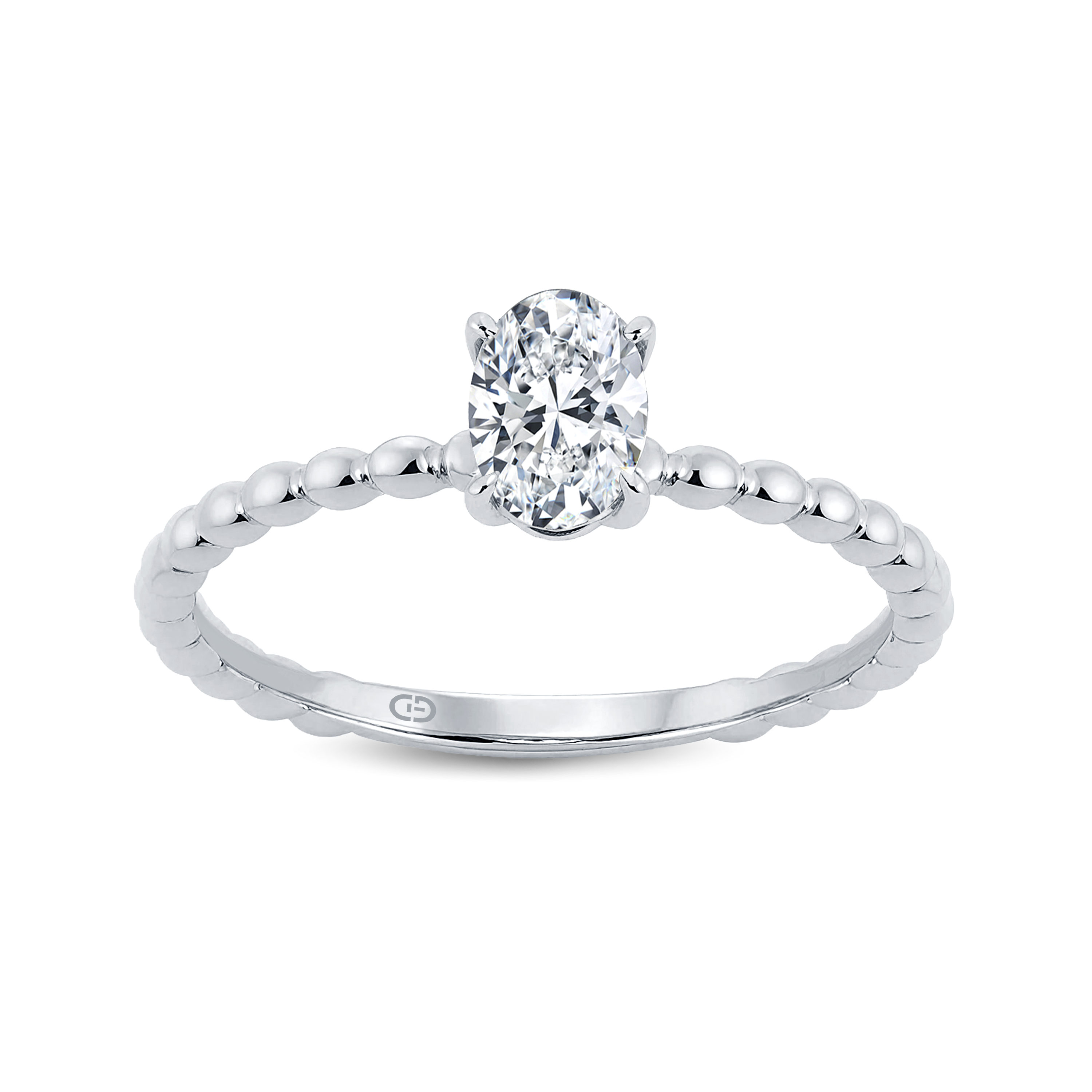 Elegant Oval Lab-Grown Diamond Ring Showcasing a Chic Gold Beaded Band – 0.50ct