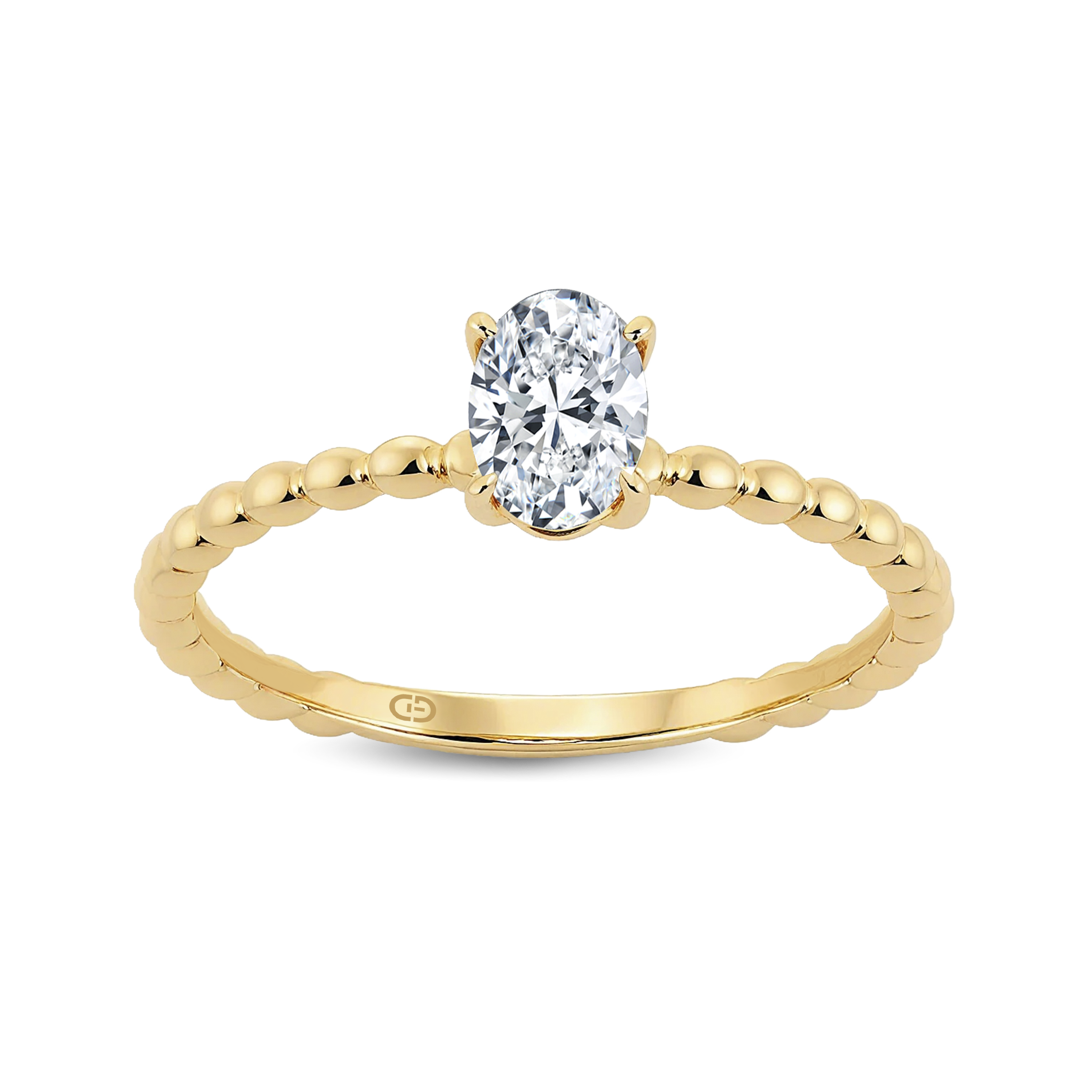 Elegant Oval Lab-Grown Diamond Ring Showcasing a Chic Gold Beaded Band – 0.50ct