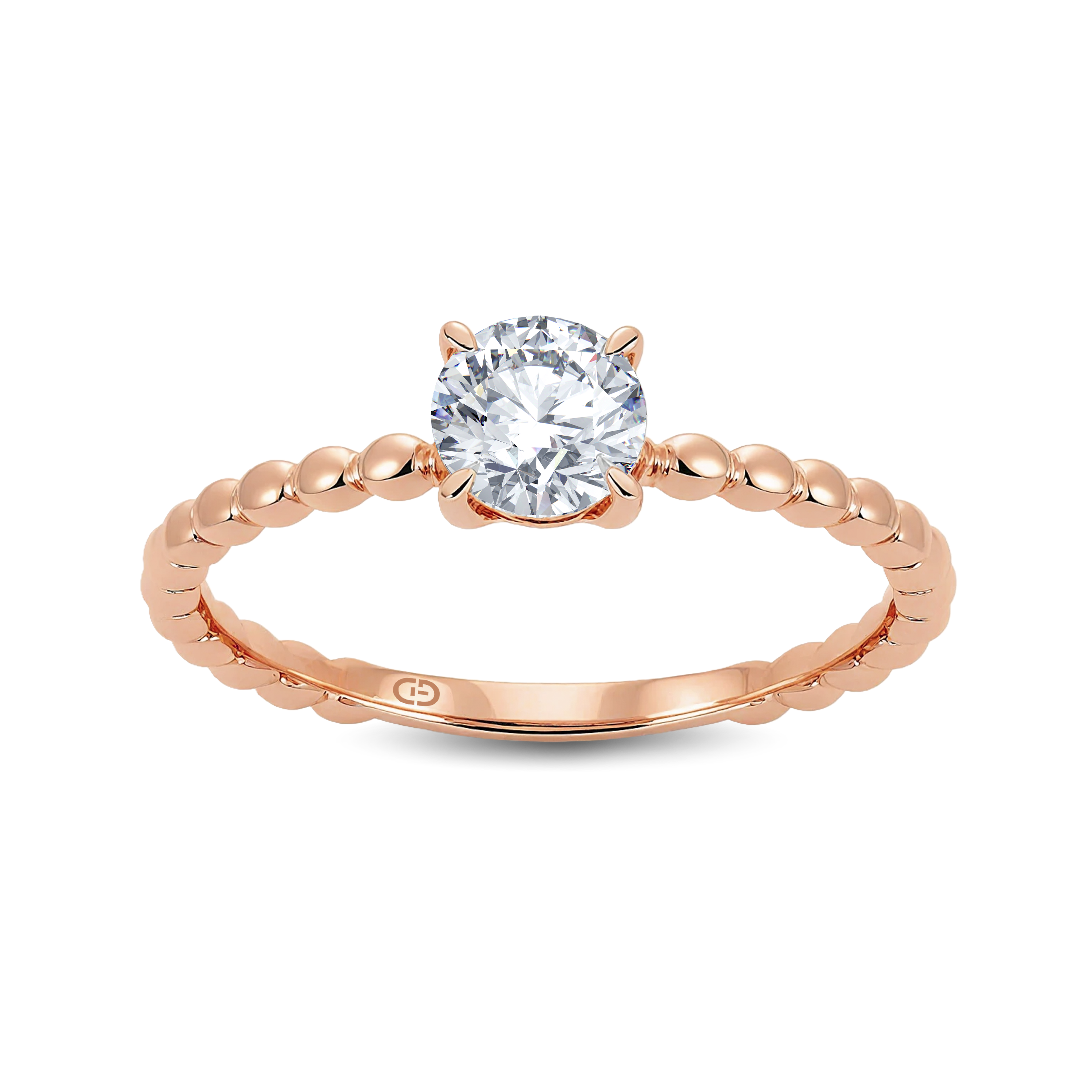 Refined Round Lab-Grown Diamond Ring Featuring an Artful Gold Beaded Band – 0.40ct