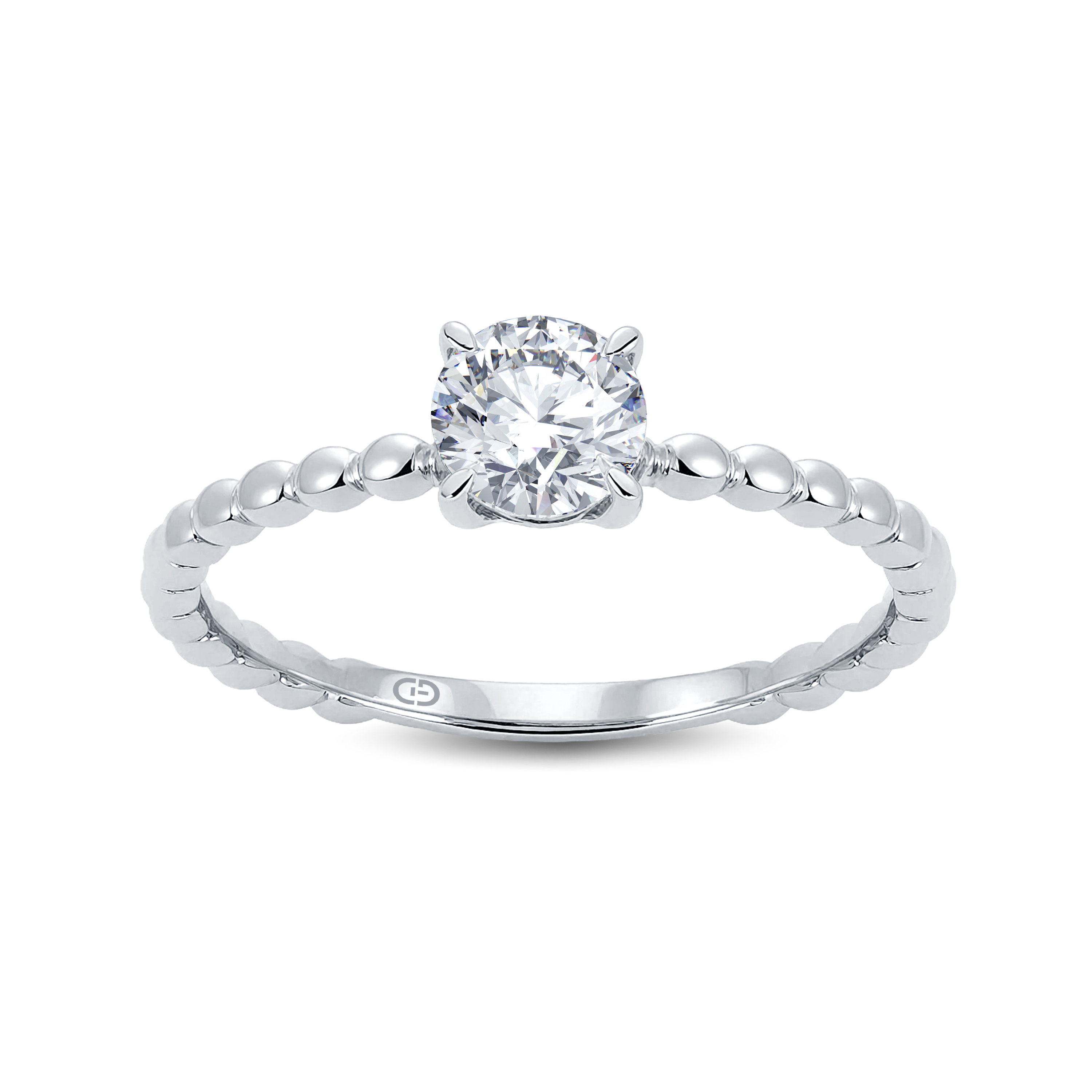 Refined Round Lab-Grown Diamond Ring Featuring an Artful Gold Beaded Band – 0.40ct