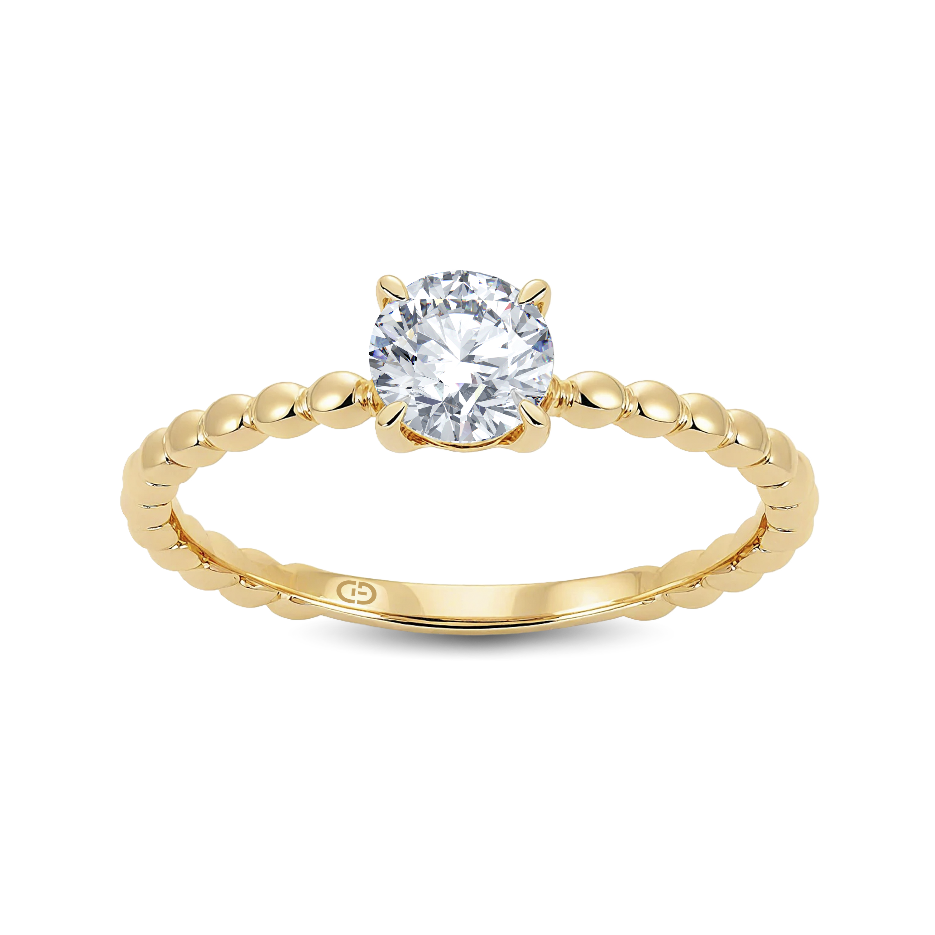 Refined Round Lab-Grown Diamond Ring Featuring an Artful Gold Beaded Band – 0.40ct