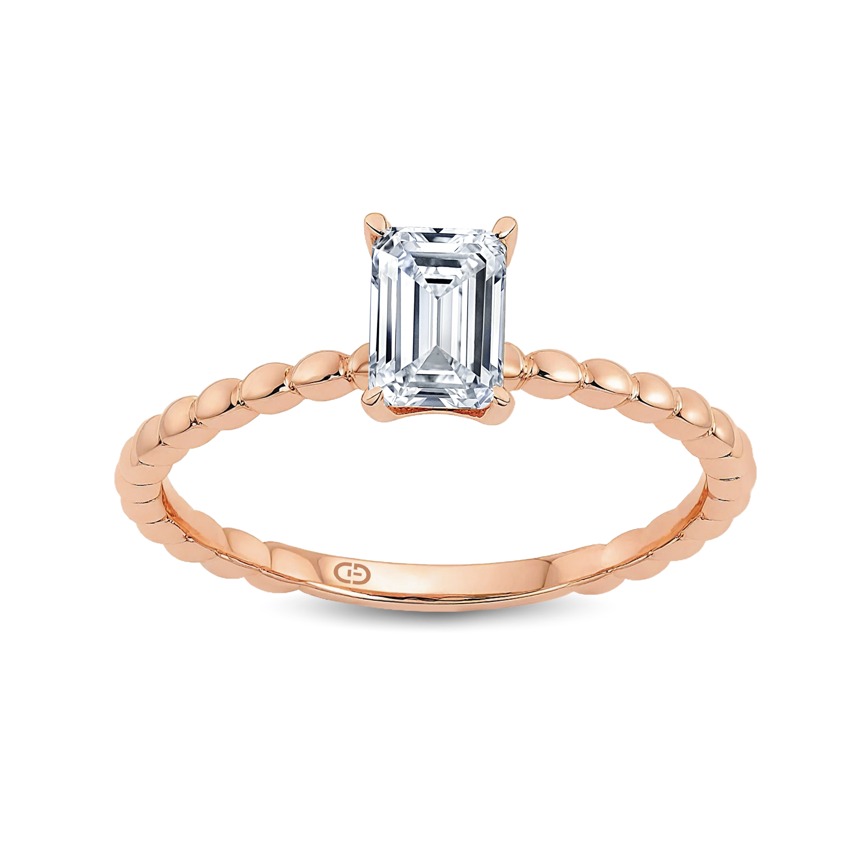 Graceful Emerald-Cut Lab-Grown Diamond Ring Accented with a Delicate Gold Beaded Band – 0.40ct