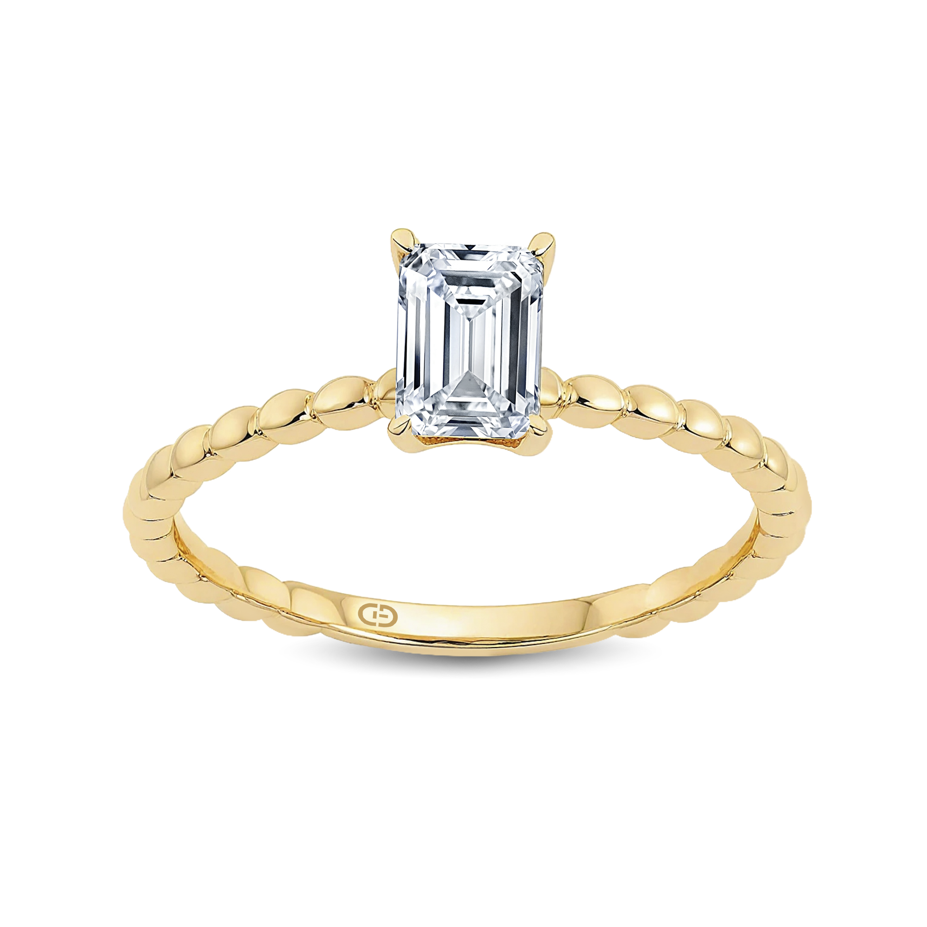 Graceful Emerald-Cut Lab-Grown Diamond Ring Accented with a Delicate Gold Beaded Band – 0.40ct