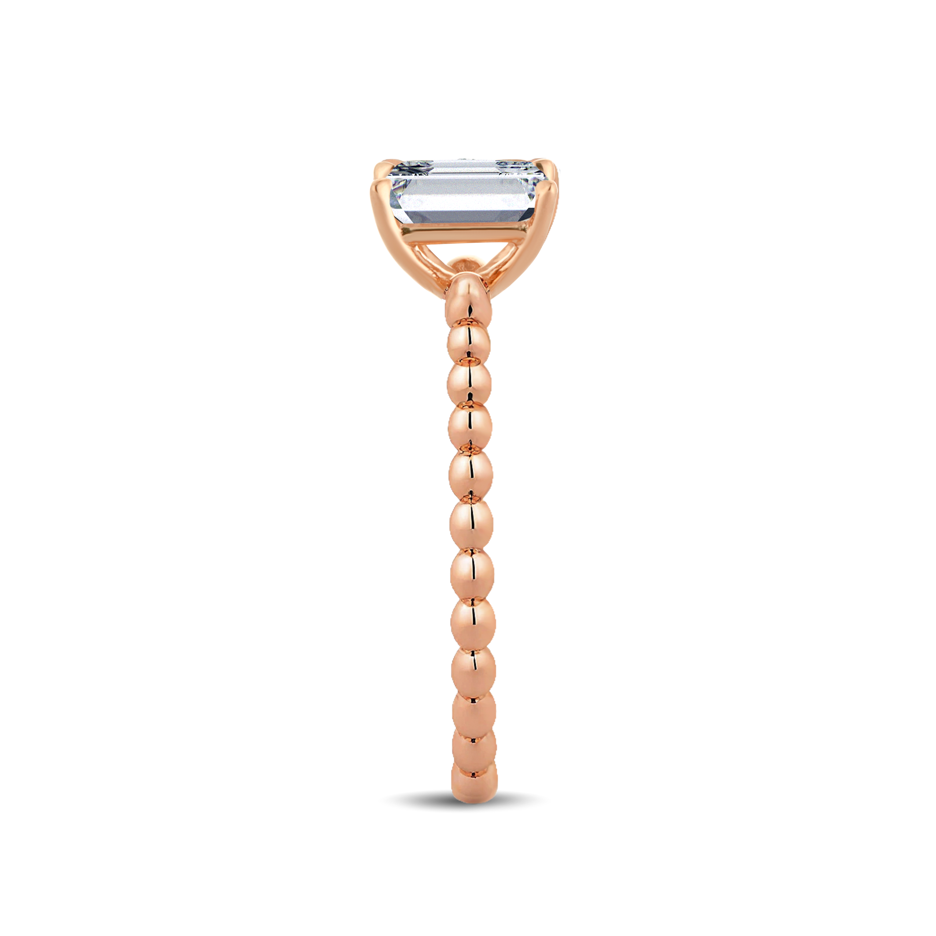Graceful Emerald-Cut Lab-Grown Diamond Ring Accented with a Delicate Gold Beaded Band – 0.40ct