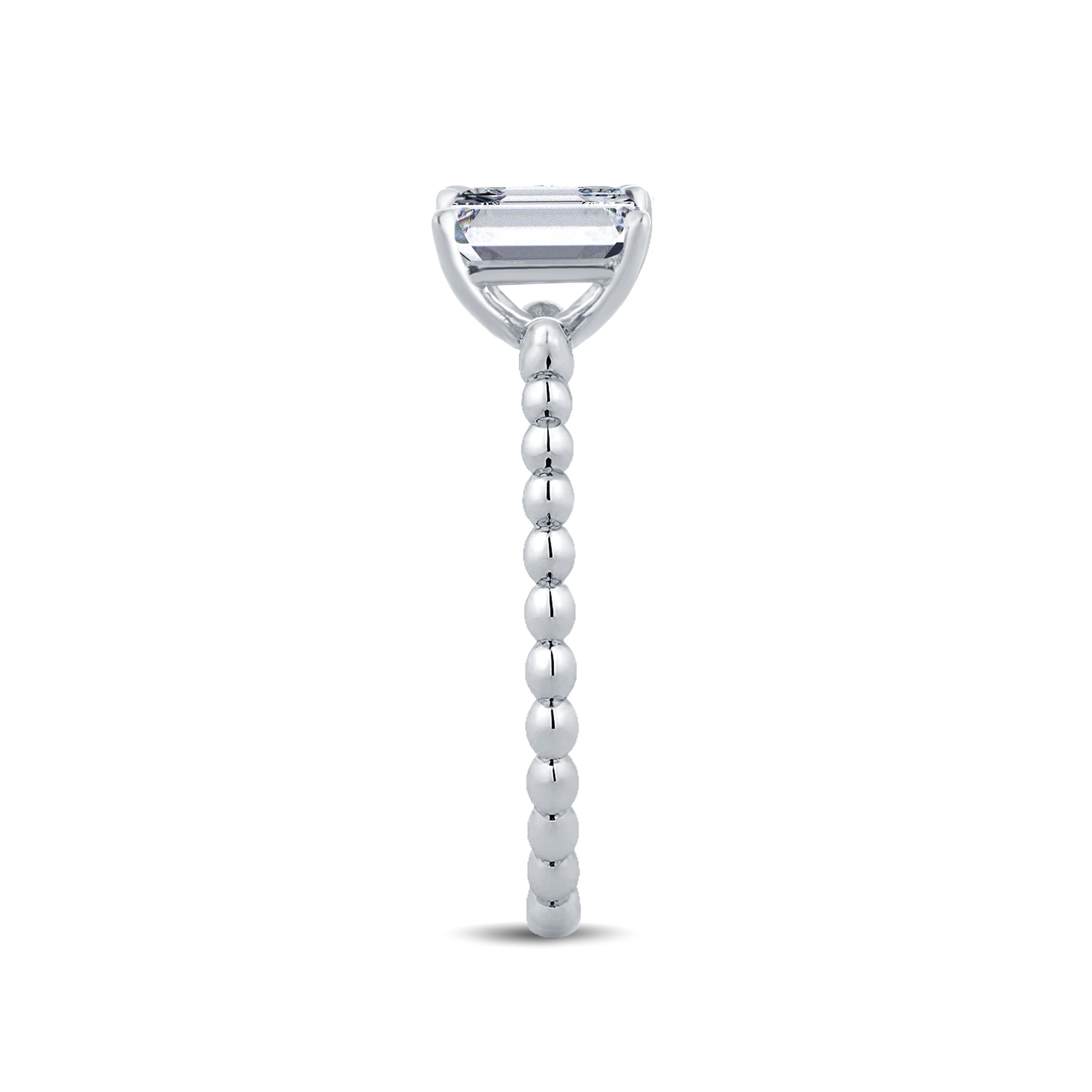 Graceful Emerald-Cut Lab-Grown Diamond Ring Accented with a Delicate Gold Beaded Band – 0.40ct