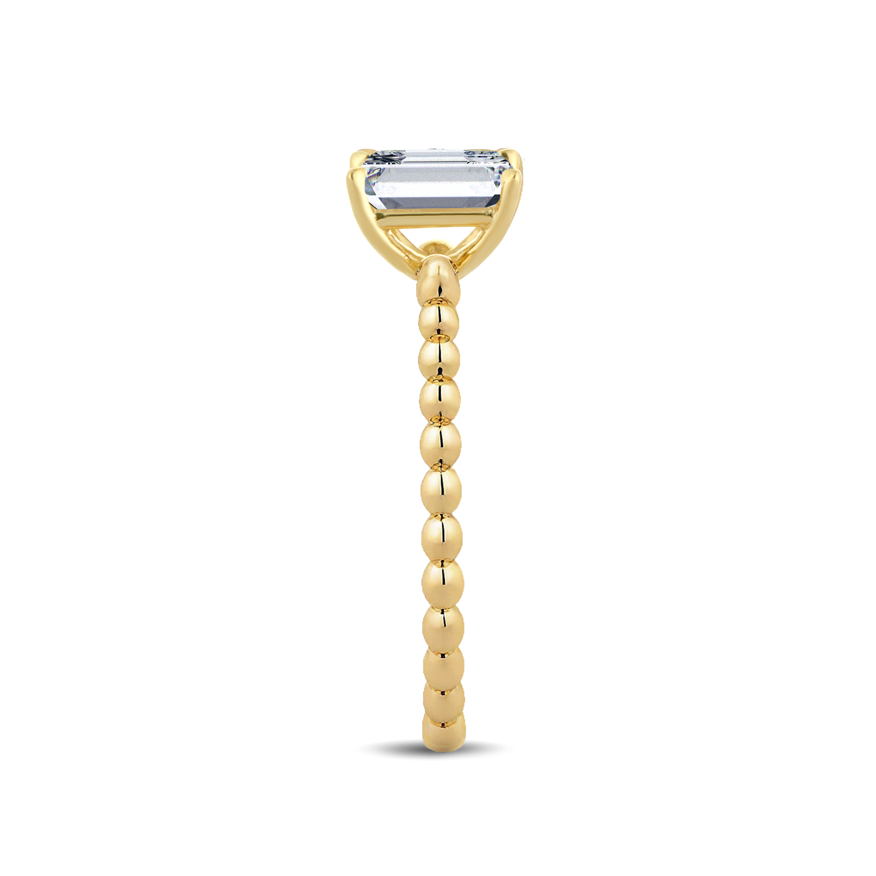 Graceful Emerald-Cut Lab-Grown Diamond Ring Accented with a Delicate Gold Beaded Band – 0.40ct