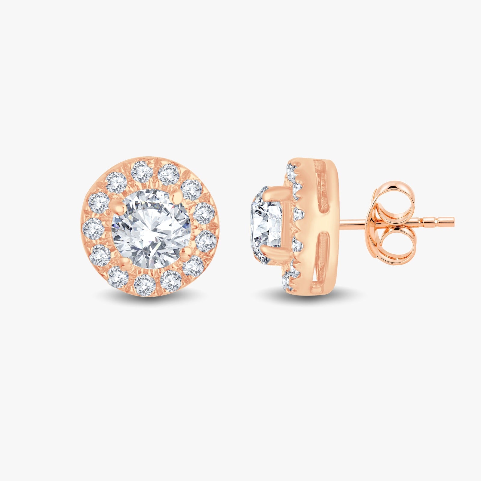 Stunning Halo Earrings with 0.15pt solitaires and side diamonds total wt 0.43cts