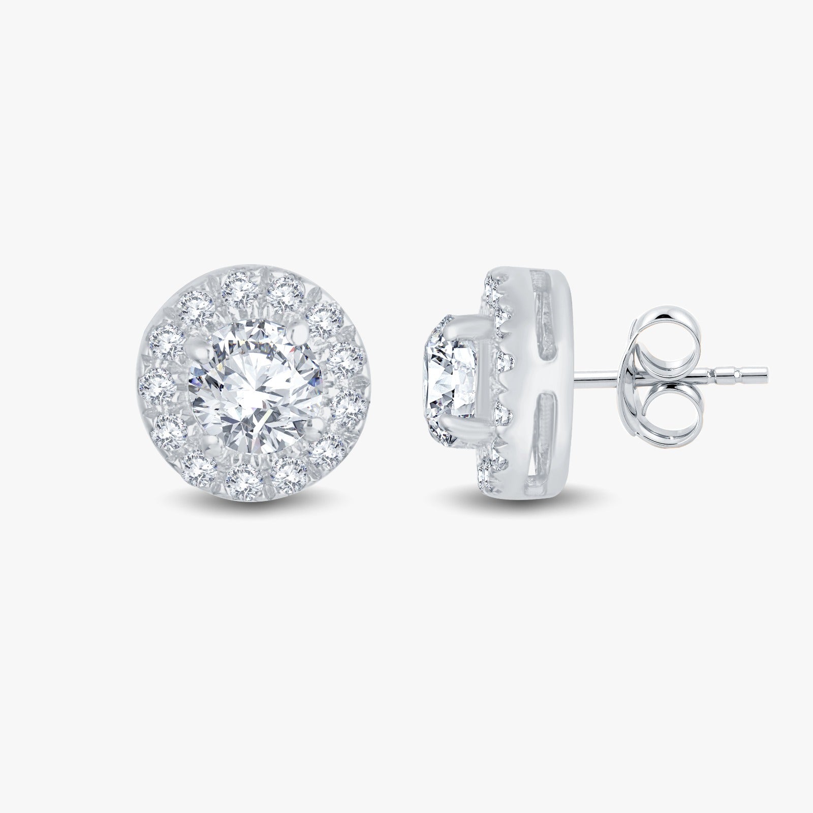 Stunning Halo Earrings with 0.15pt solitaires and side diamonds total wt 0.43cts
